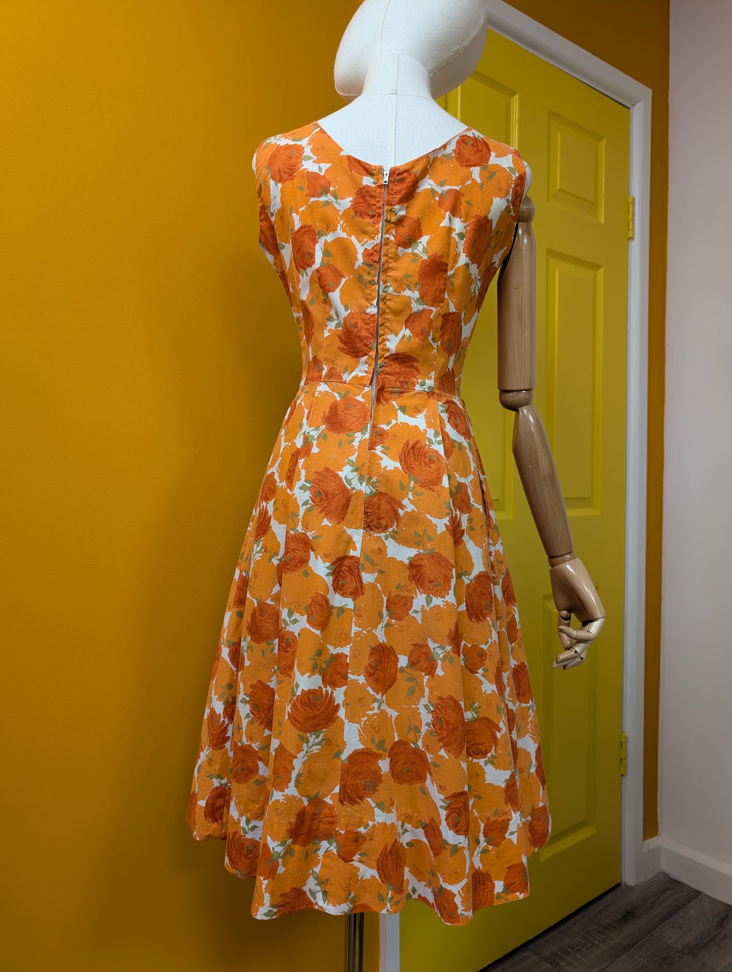 Late 1950s Modern Classics orange floral cotton dress - XS/S/6/8