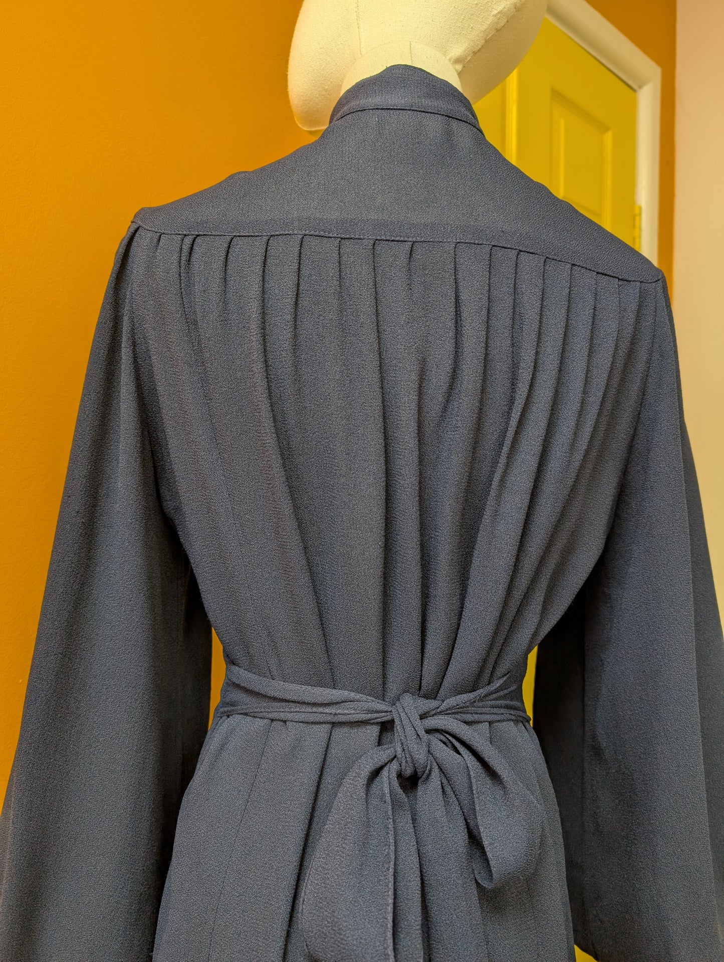 1970s Ossie Clark for Radley moss crepe navy blue dress - S/M