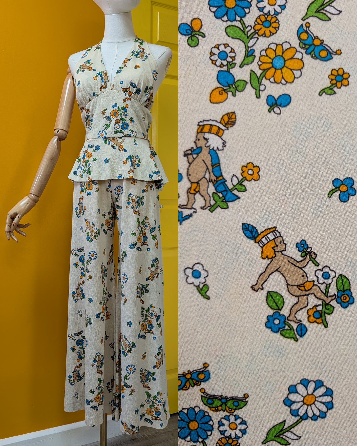 1970s novelty print top & trousers - S/8/10