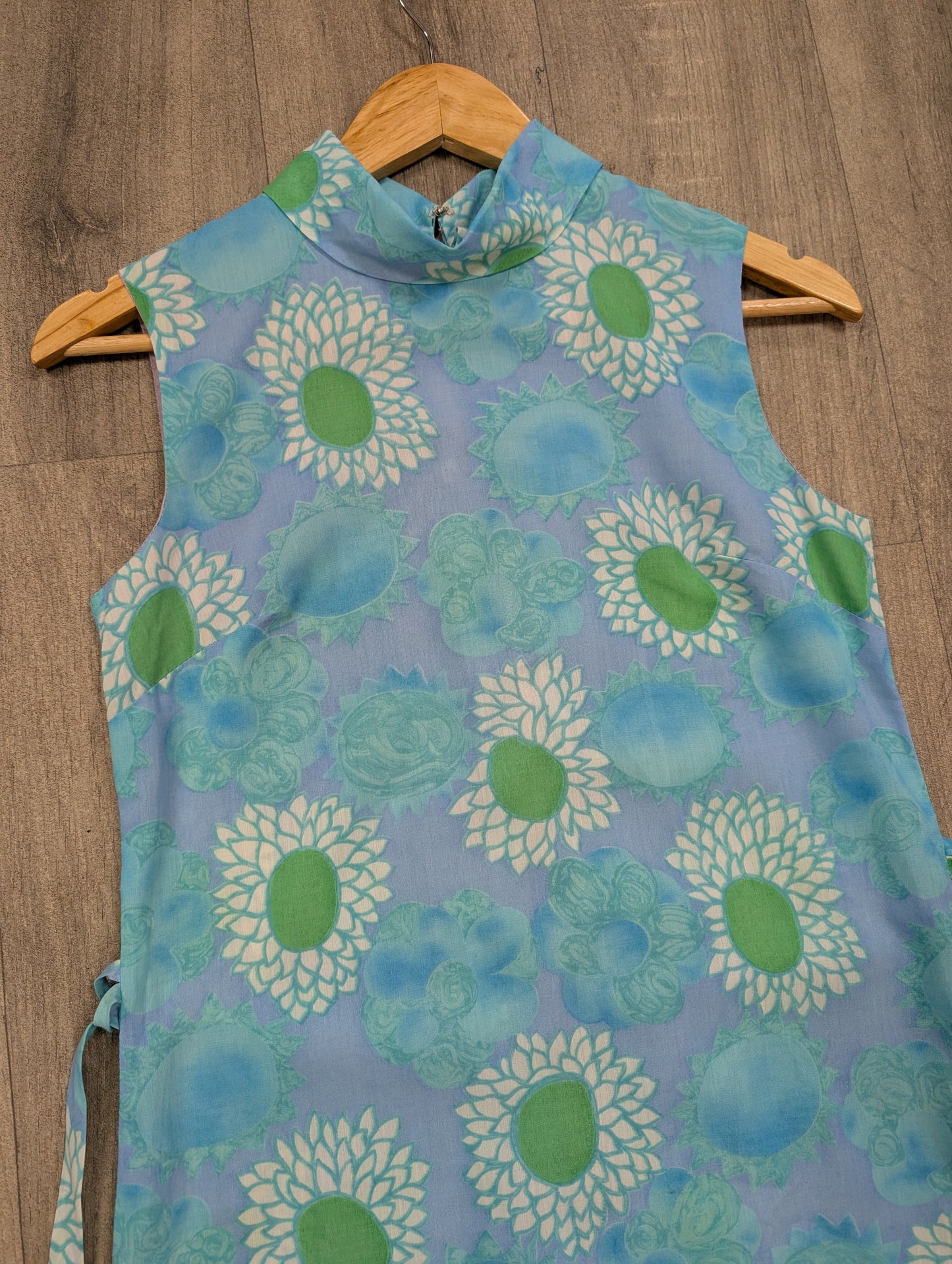 1960s blue floral dress and belt - XS/S/6/8