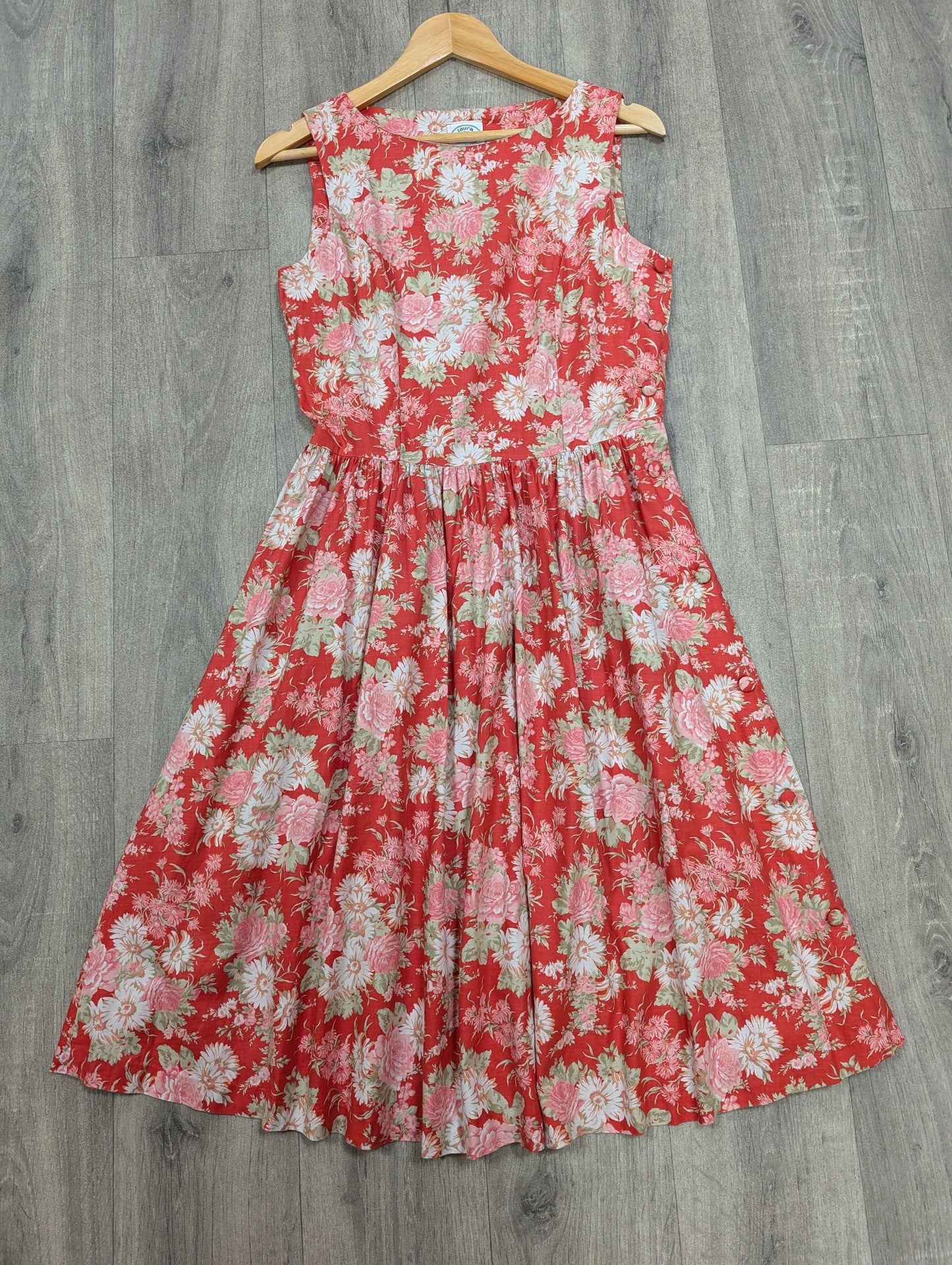 1980s Laura Ashley floral dress with side buttons - S/10