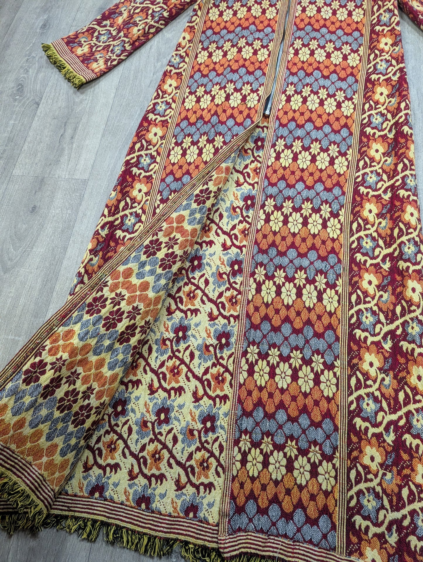 60s/70s cotton tapestry hooded coat - XS/S