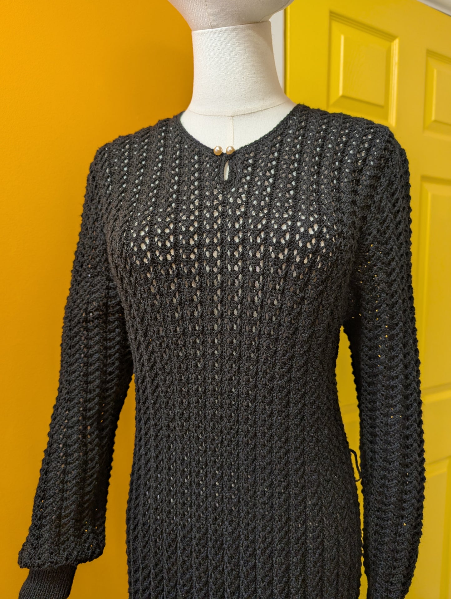 1980s black knitted dress - M
