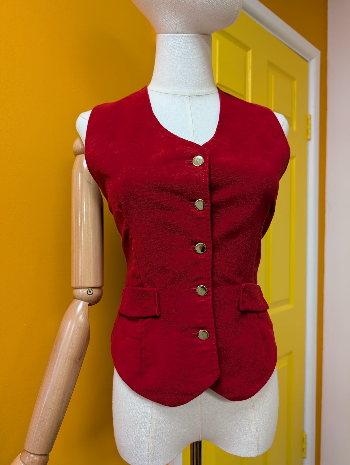 70s/80s Fraich Designs red waistcoat made in Pembrokeshire - XS/S