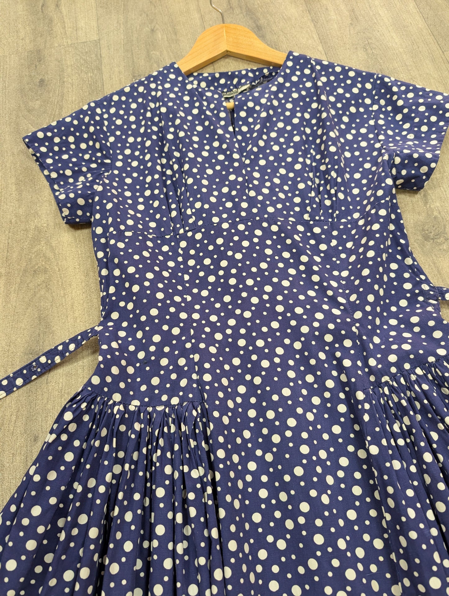 1950s 'A Diana Dress' navy/white polka dot cotton - S/8/10