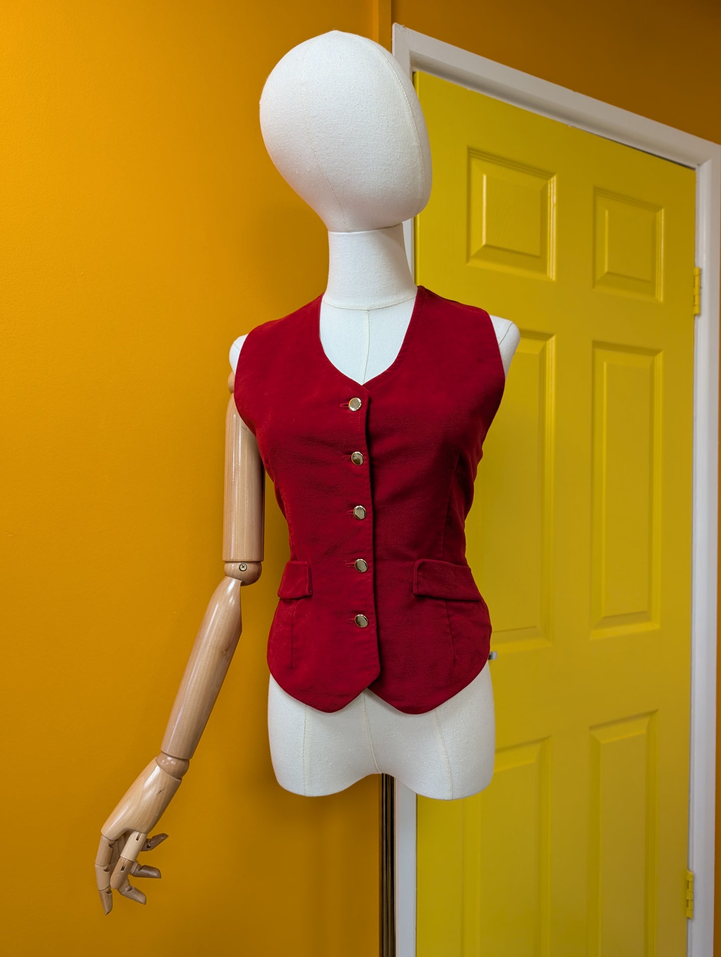 70s/80s Fraich Designs red waistcoat made in Pembrokeshire - XS/S