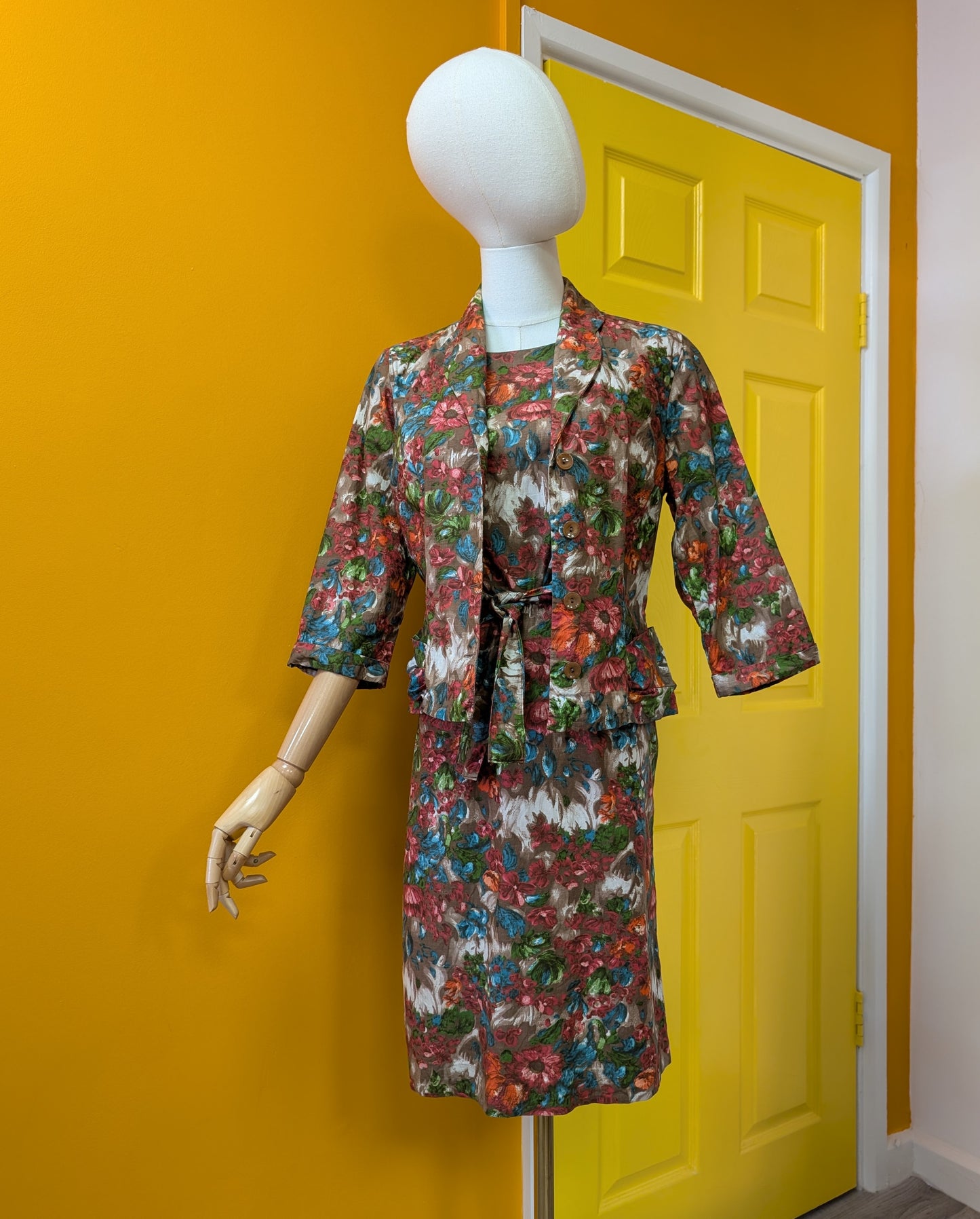 50s/60s Welsmere cotton dress, belt & jacket - S/10