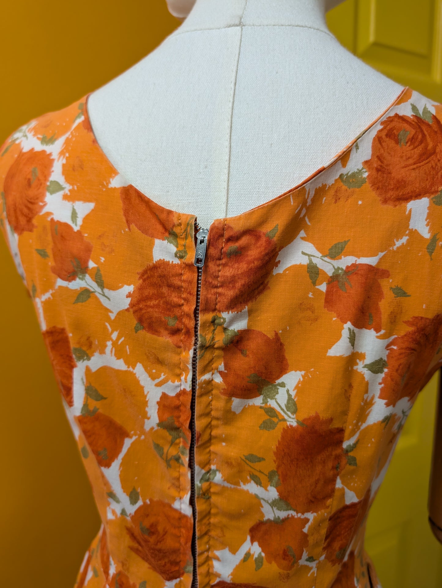Late 1950s Modern Classics orange floral cotton dress - XS/S/6/8