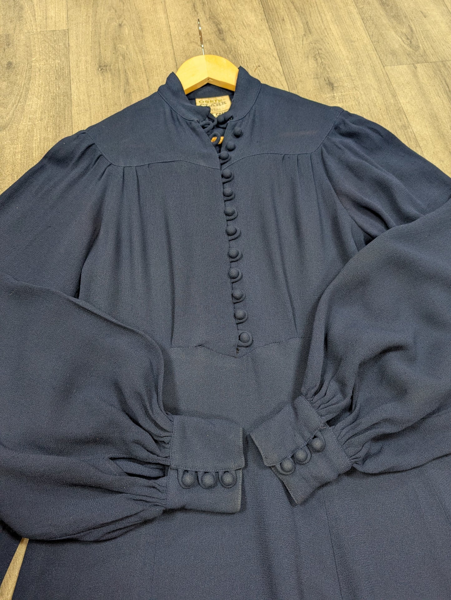 1970s Ossie Clark for Radley moss crepe navy blue dress - S/M