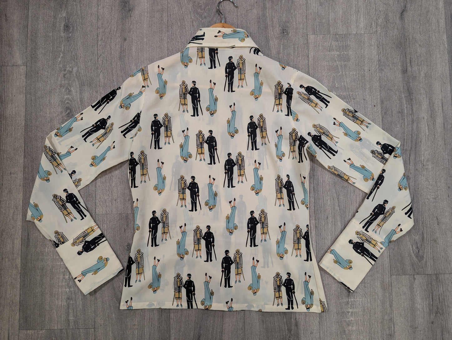 1970s novelty Art Deco print dagger collar shirt - S