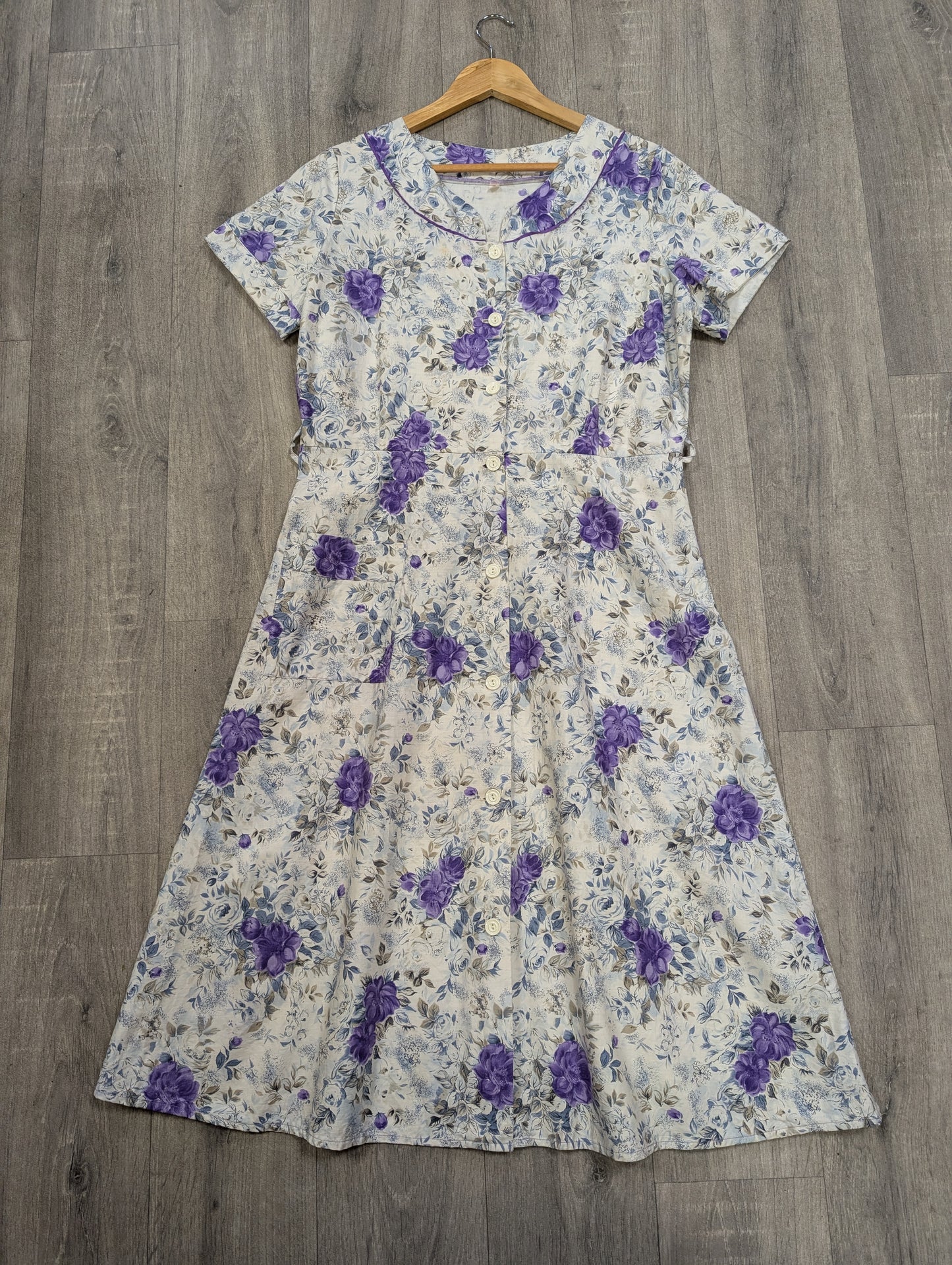 50s/60s purple floral cotton dress - L/16