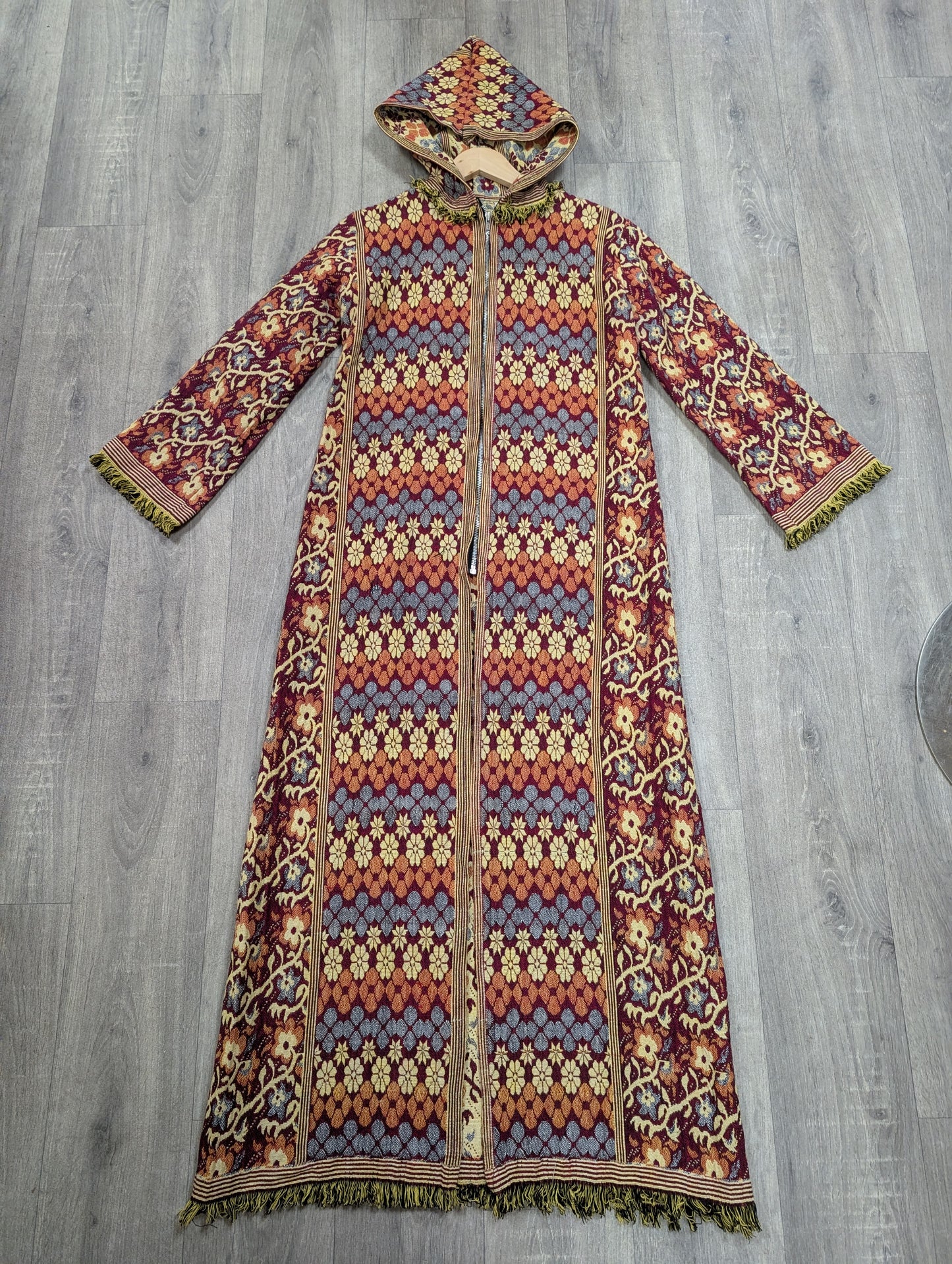 60s/70s cotton tapestry hooded coat - XS/S