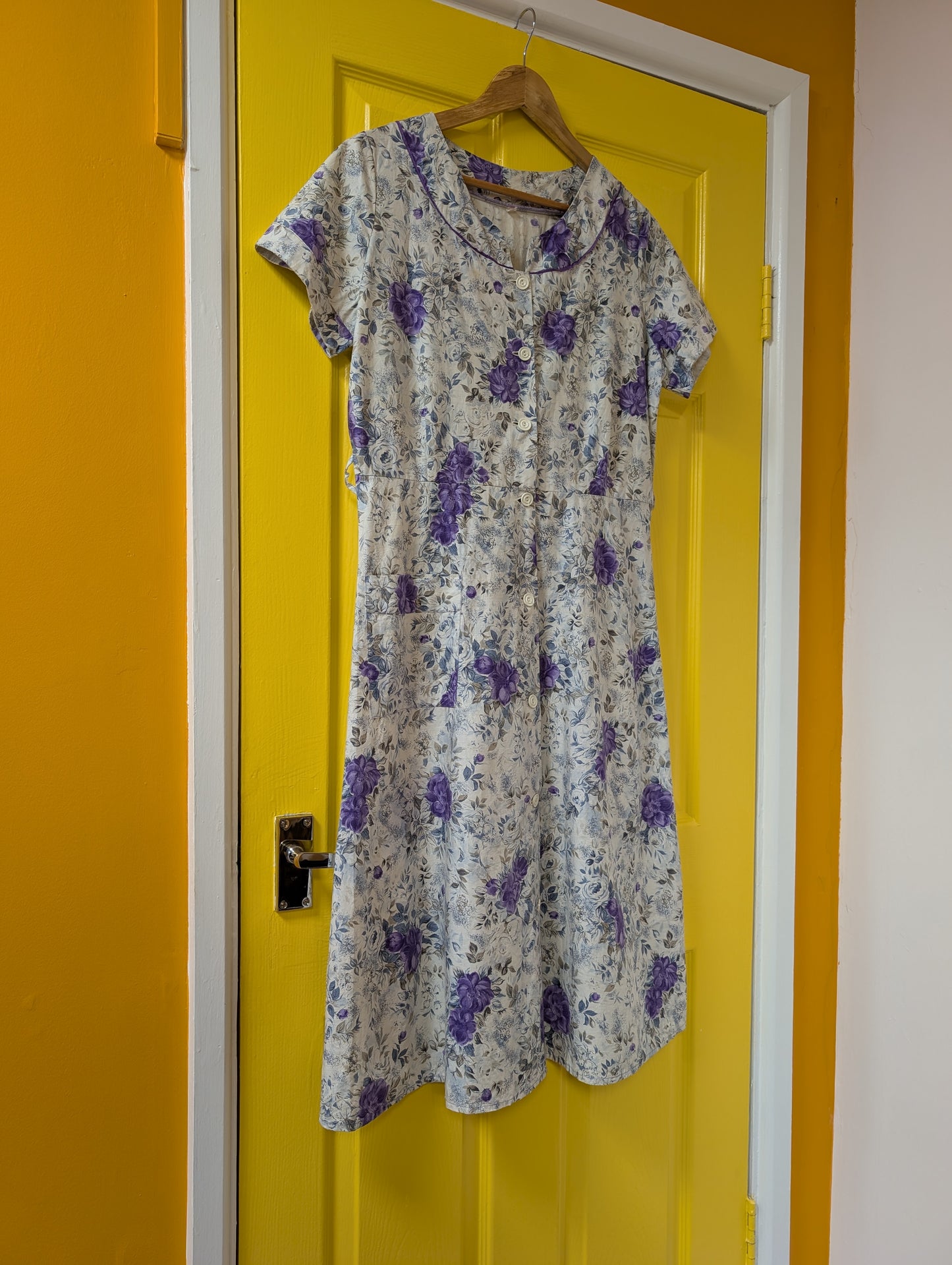 50s/60s purple floral cotton dress - L/16