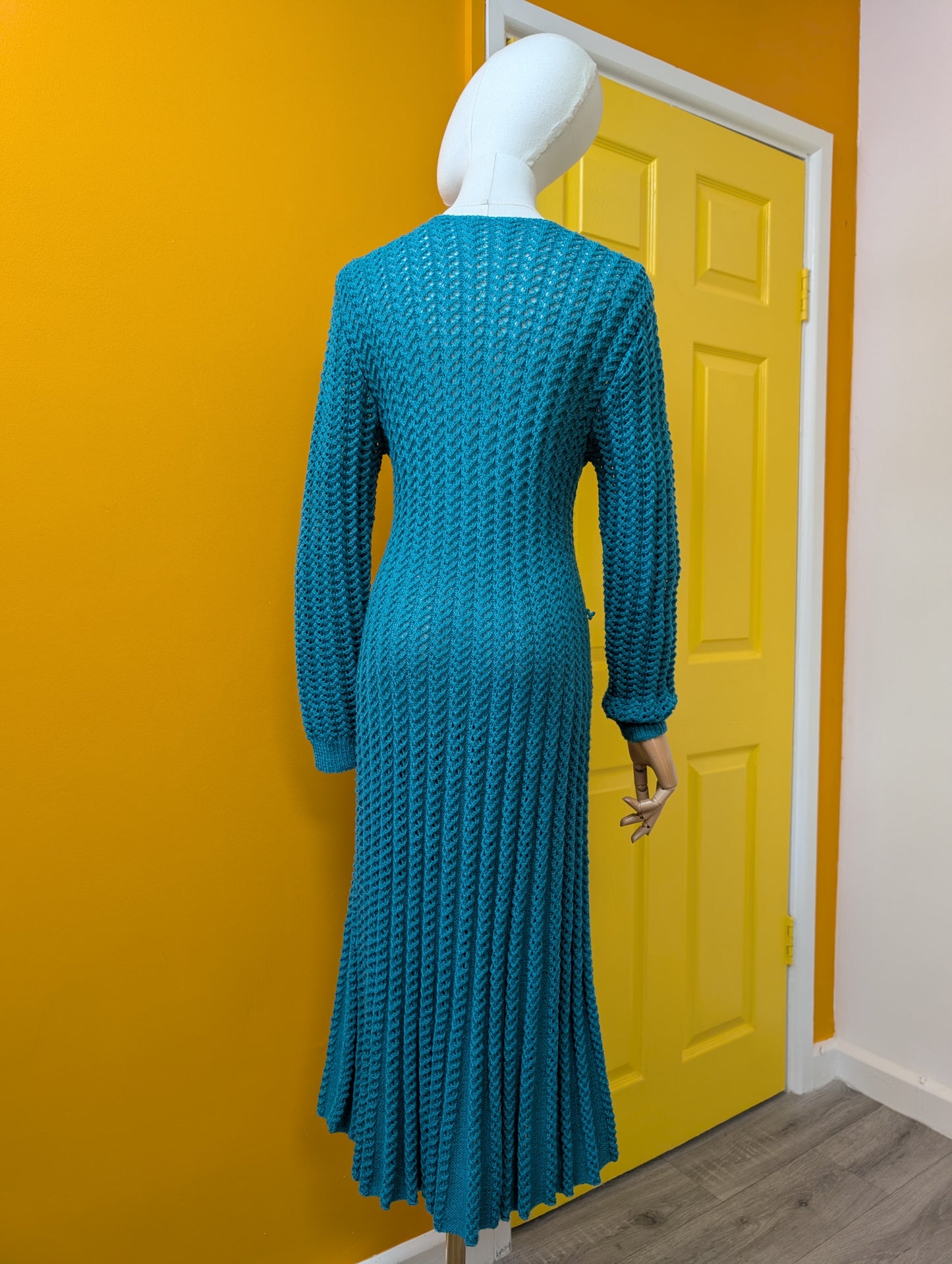 1980s green knitted dress - S/M
