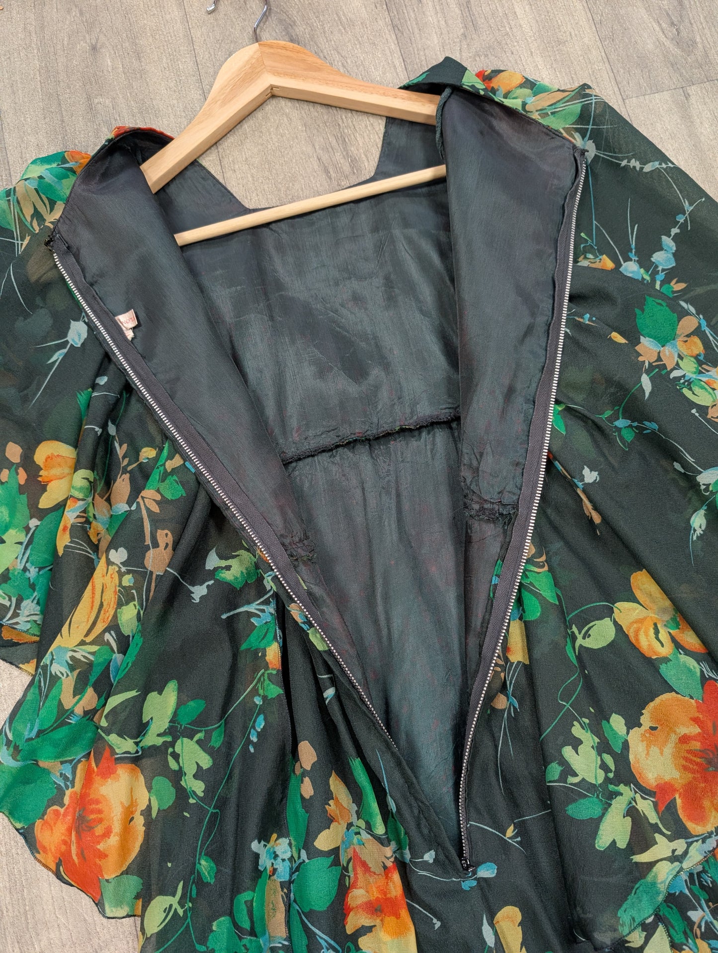 1970s green floral maxi dress - S/8/10