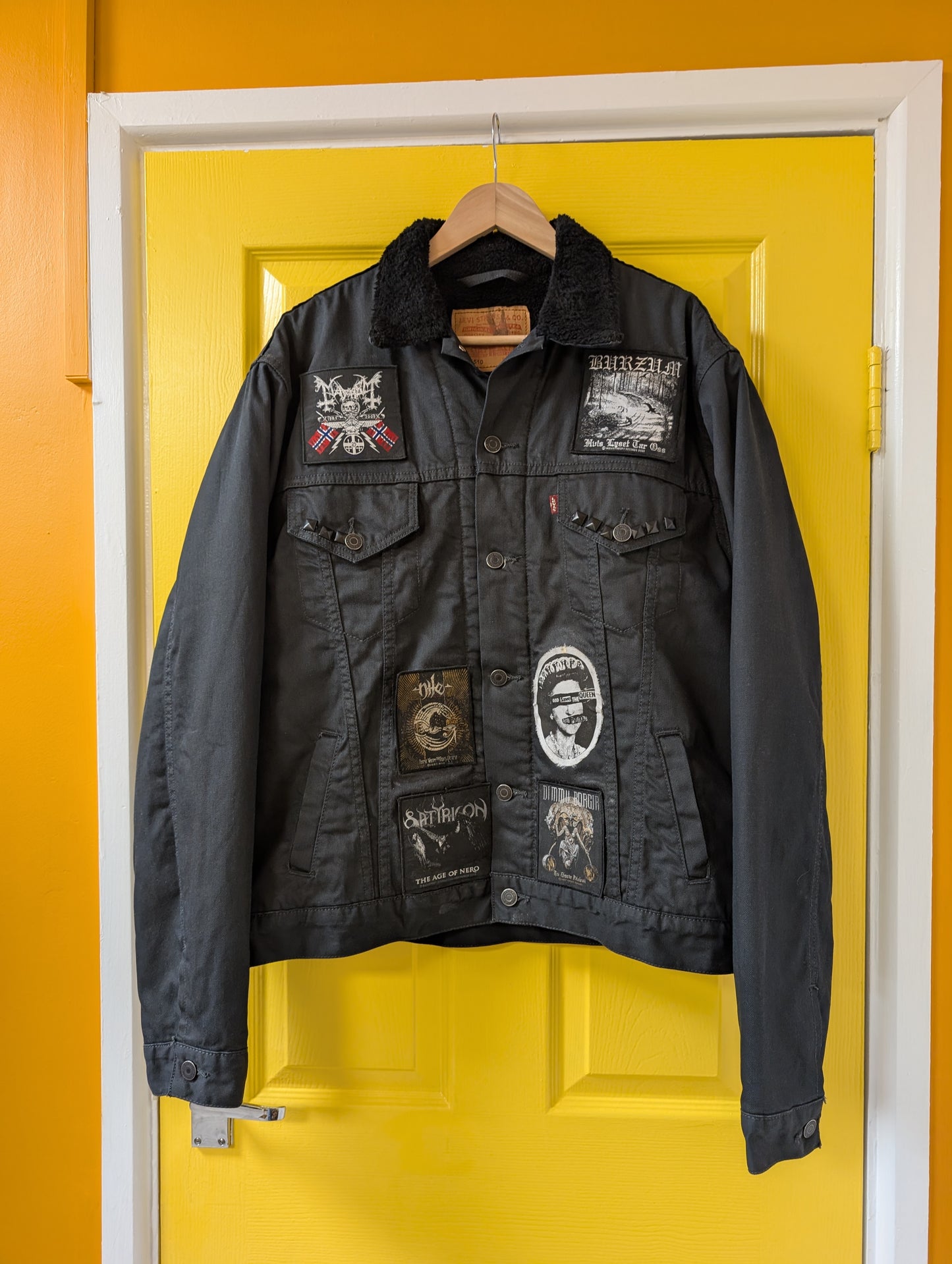 Customised Levi's jacket with band patches