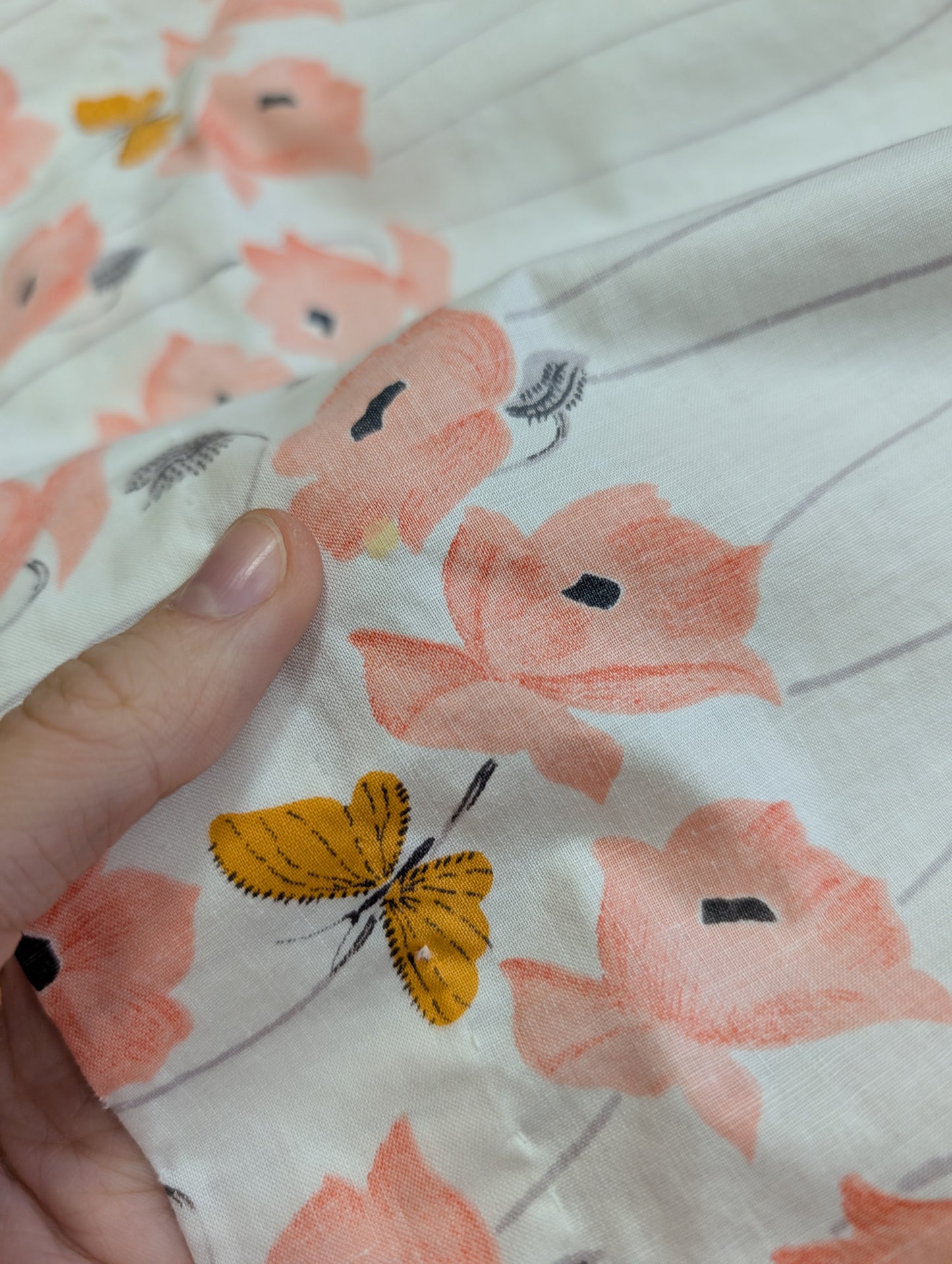 50s/60s floral butterfly print cotton dress - 37"B 29"W