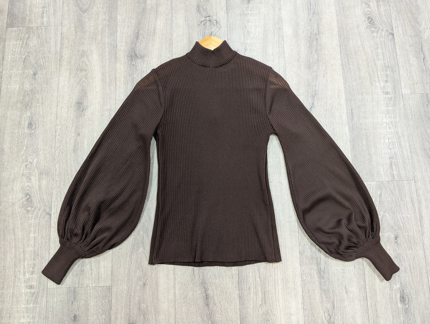 1970s Jersey Masters brown balloon sleeve top - up to M