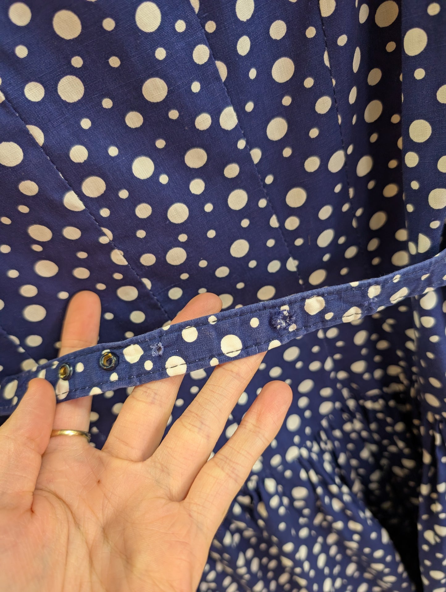 1950s 'A Diana Dress' navy/white polka dot cotton - S/8/10