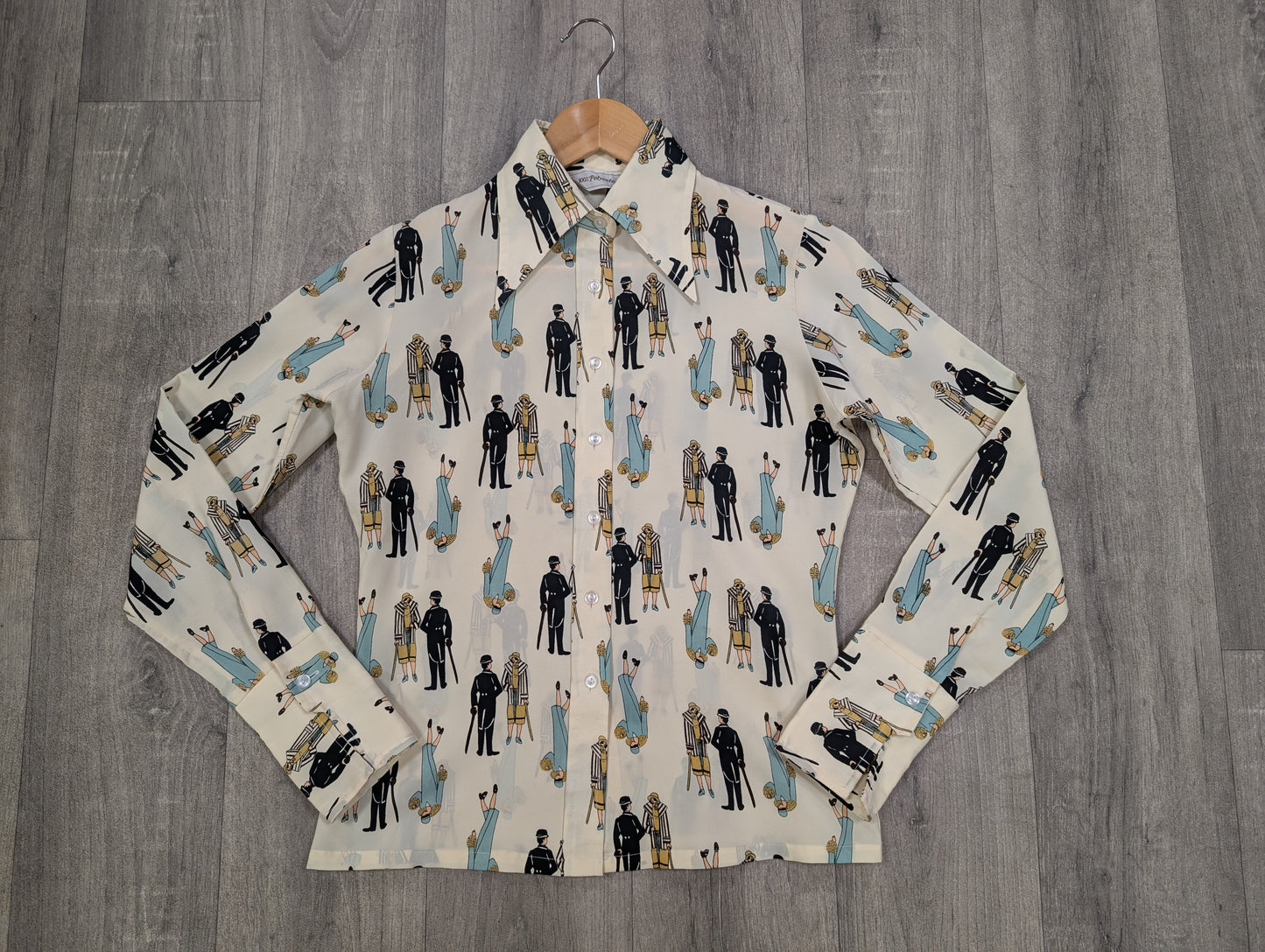 1970s novelty Art Deco print dagger collar shirt - S