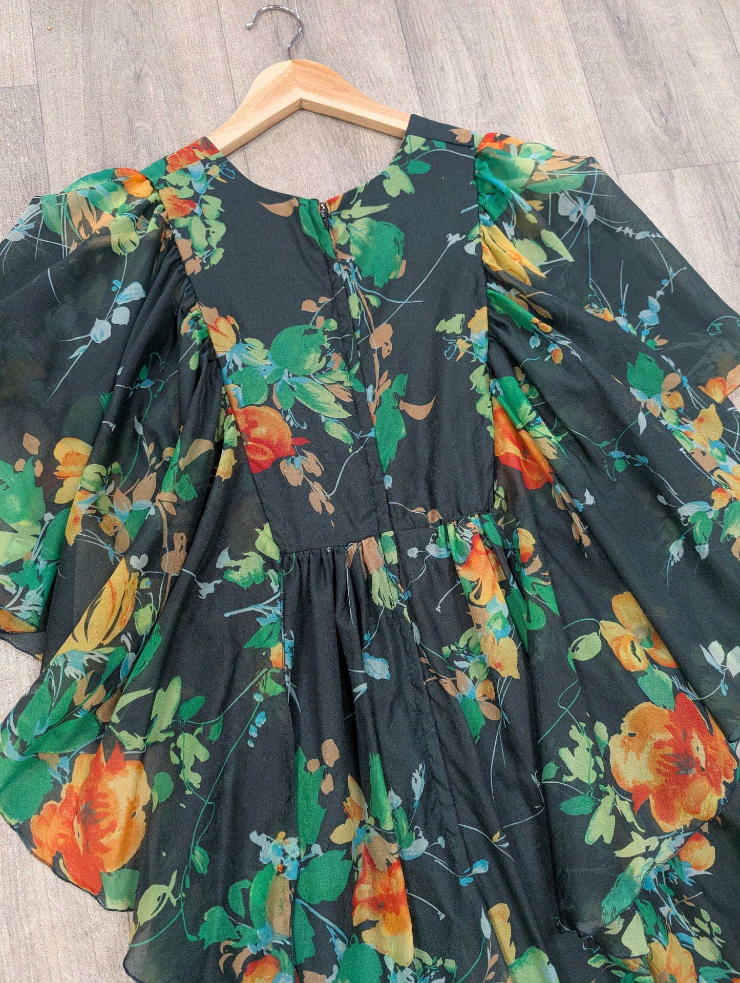 1970s green floral maxi dress - S/8/10