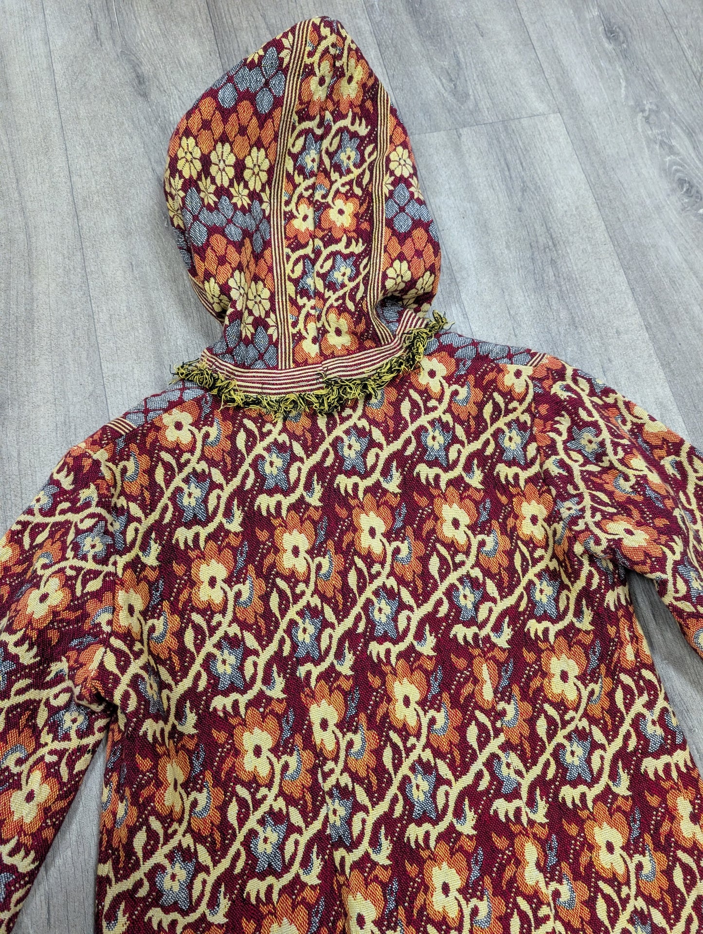 60s/70s cotton tapestry hooded coat - XS/S