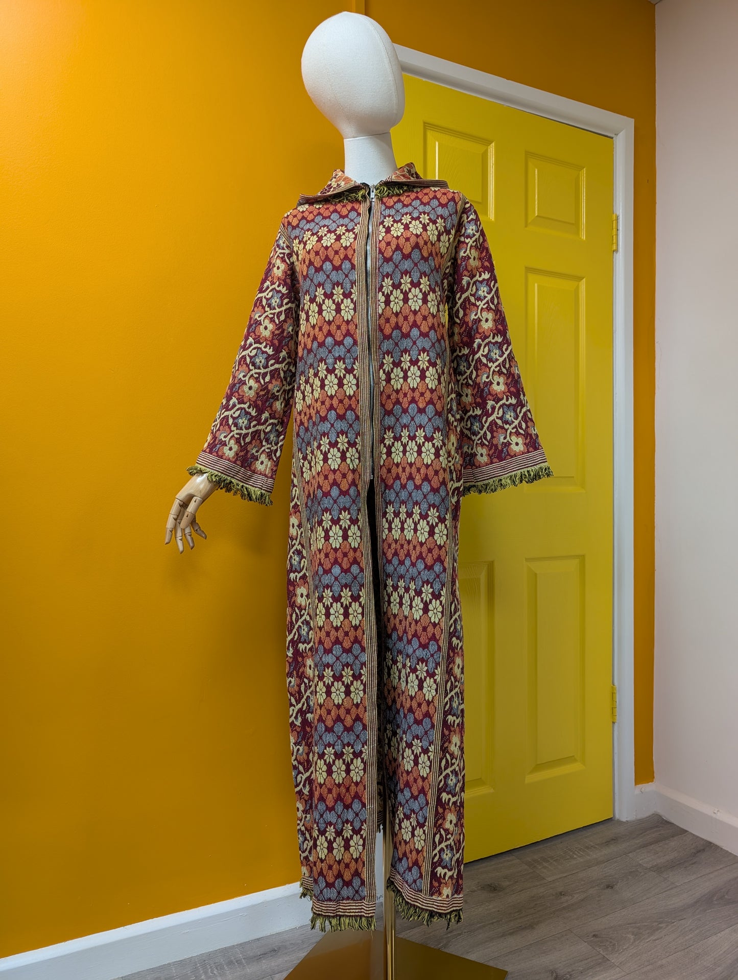 60s/70s cotton tapestry hooded coat - XS/S