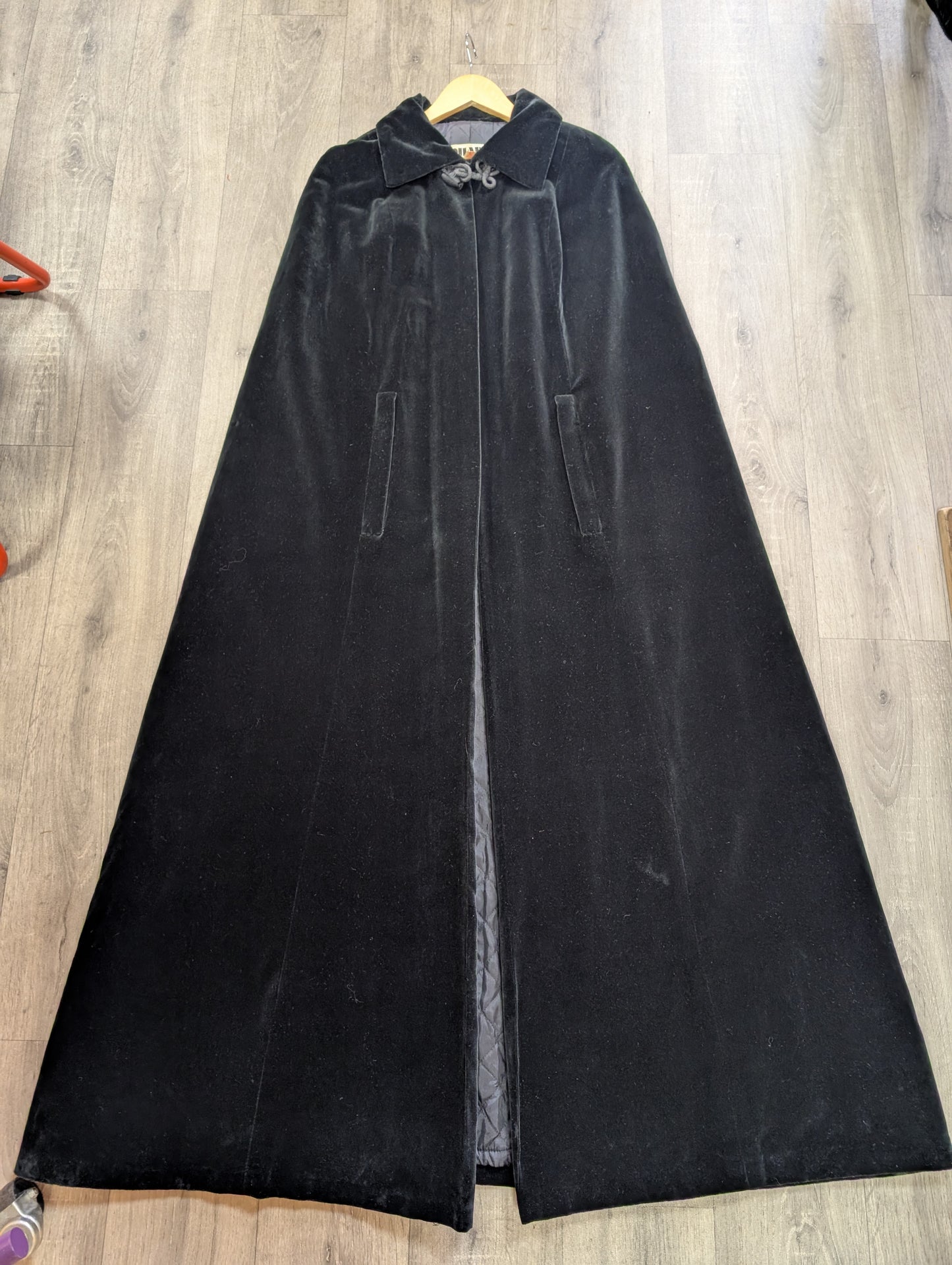 1970s Quad black velvet quilted cape