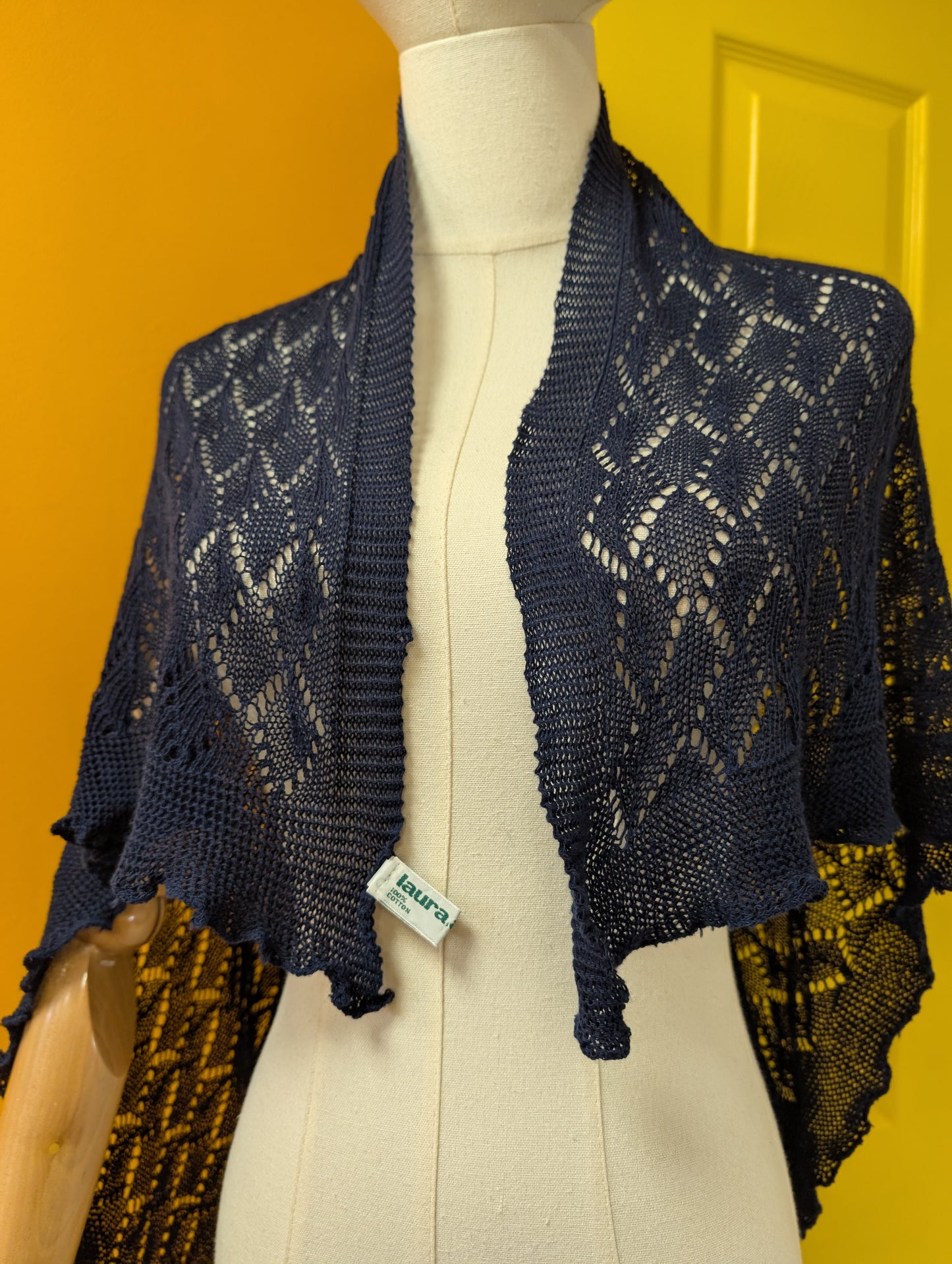 80s/90s Laura Ashley navy blue cotton shawl/scarf