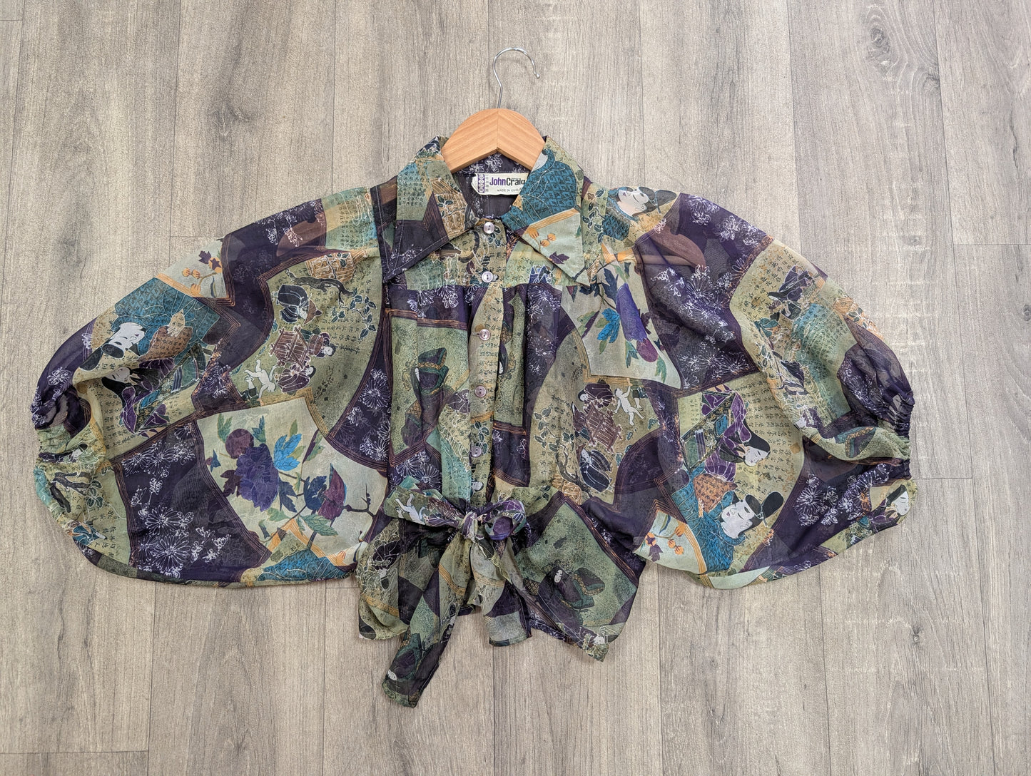 1970s John Craig sheer oriental geisha print blouse - S/10