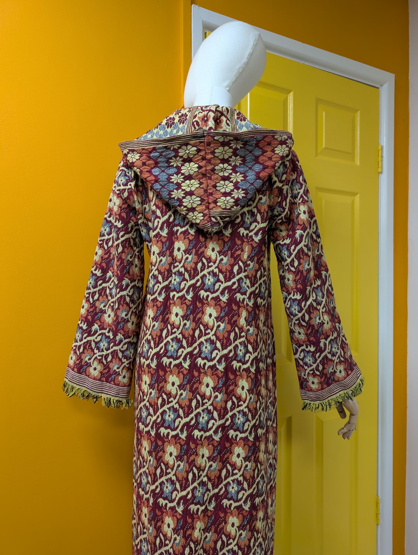 60s/70s cotton tapestry hooded coat - XS/S