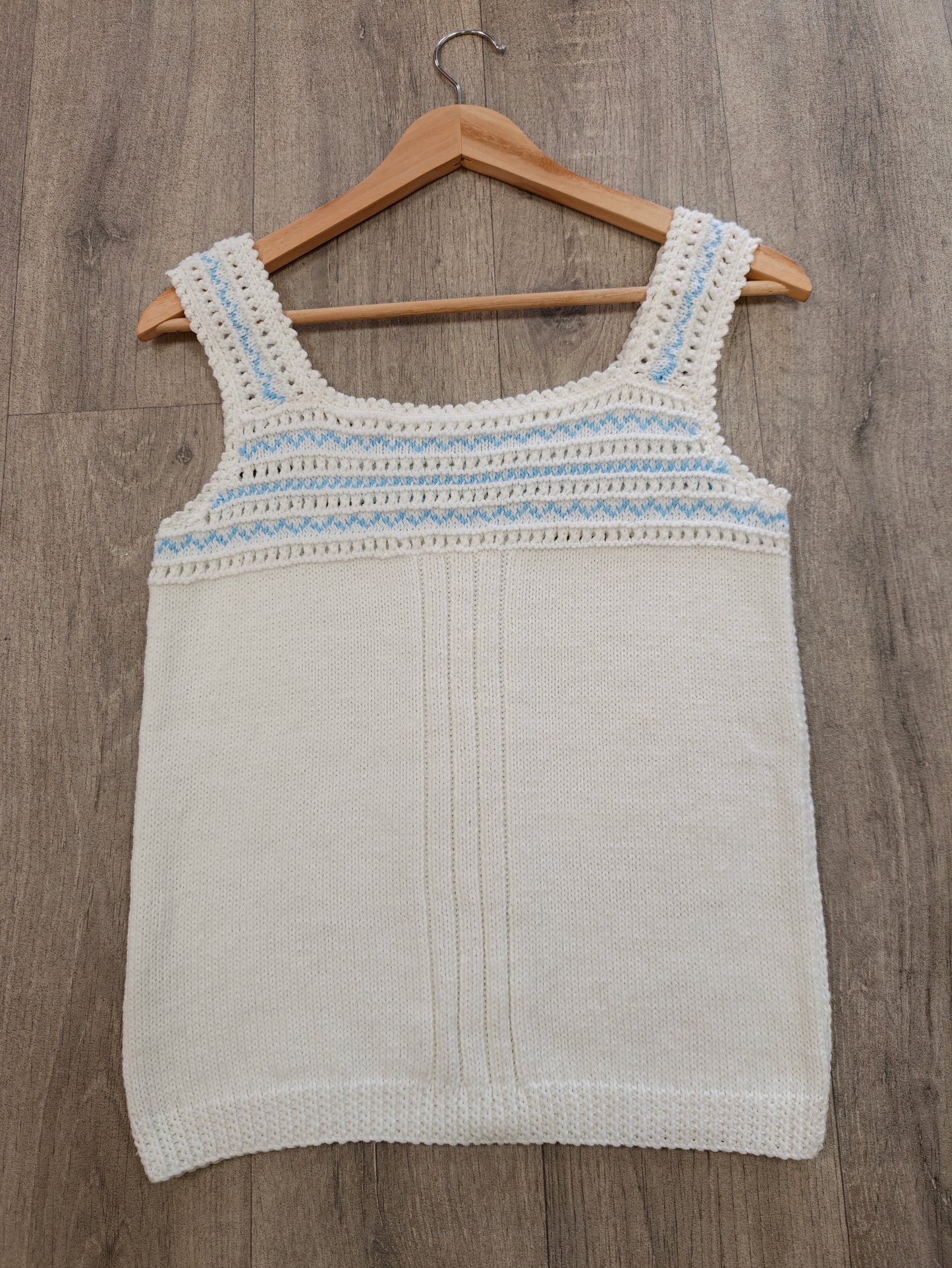Hand knitted blue & white vest - S