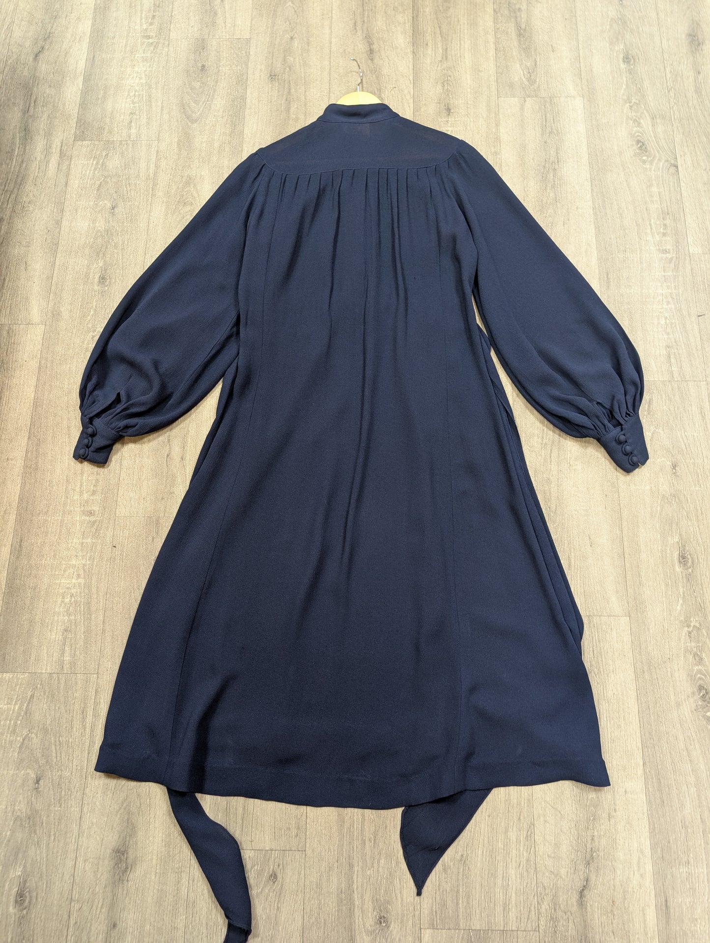 1970s Ossie Clark for Radley moss crepe navy blue dress - S/M
