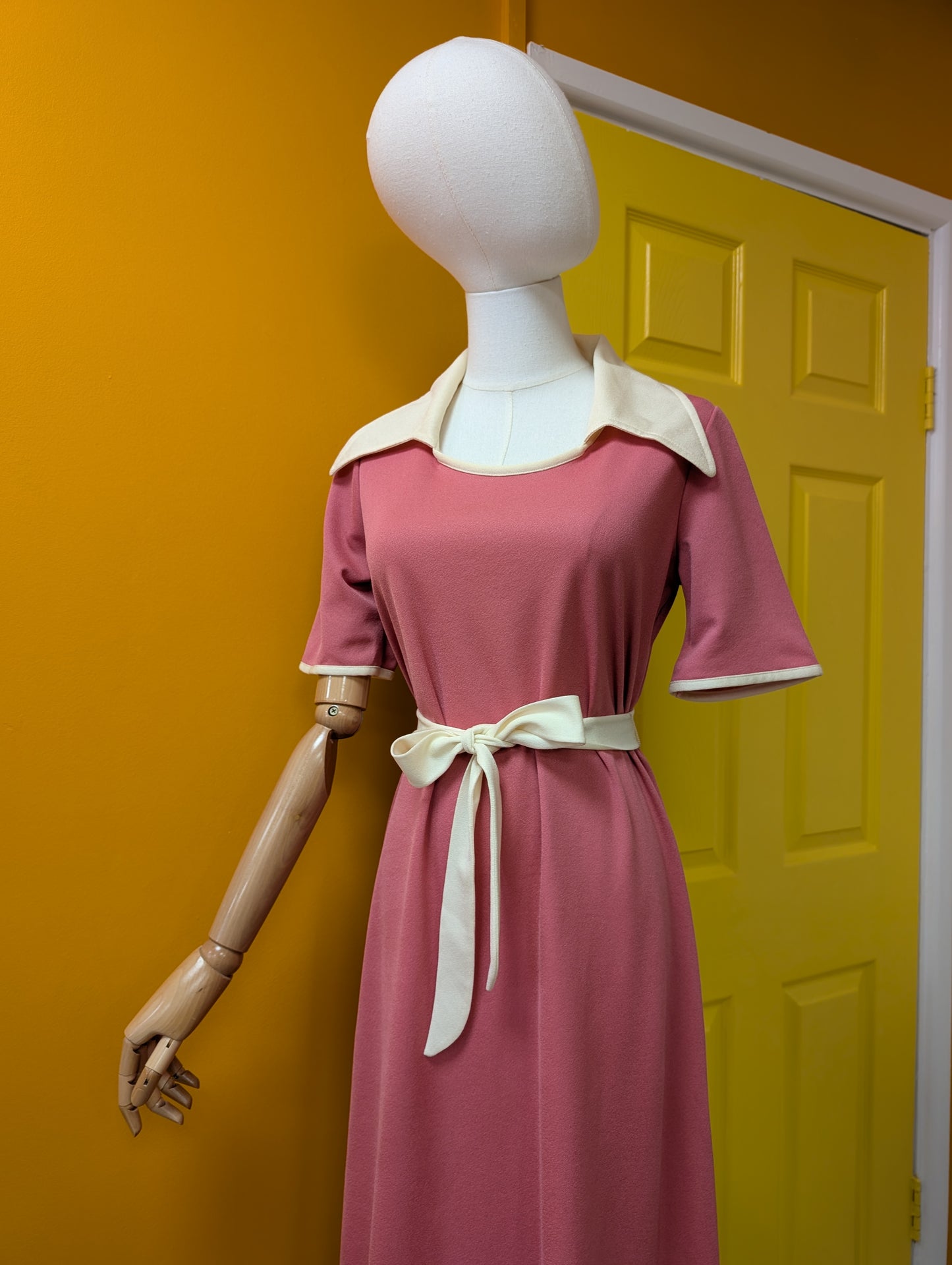 1970s St Michael pink collared dress and belt - 8/10/12