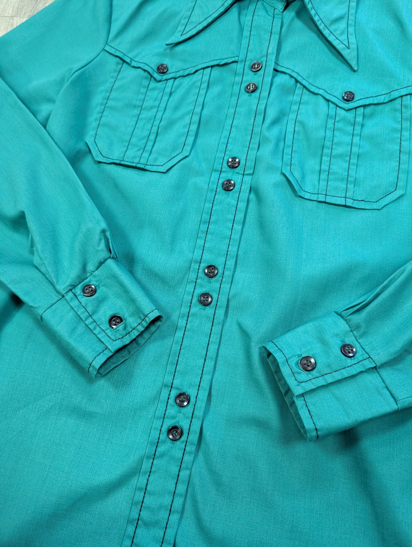 1970s green dagger collar shirt - S/M