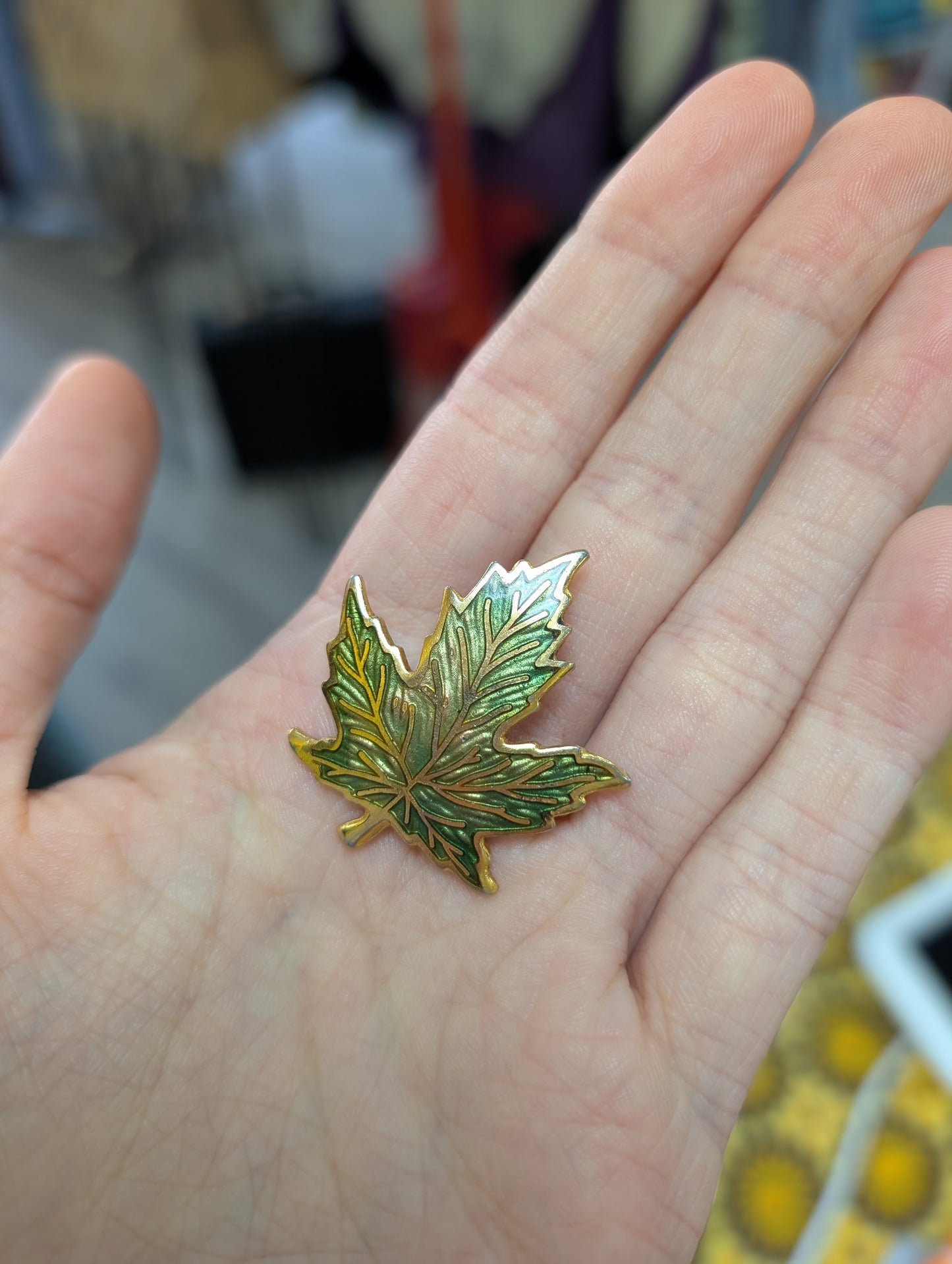 Canadian maple leaf green enamel brooch