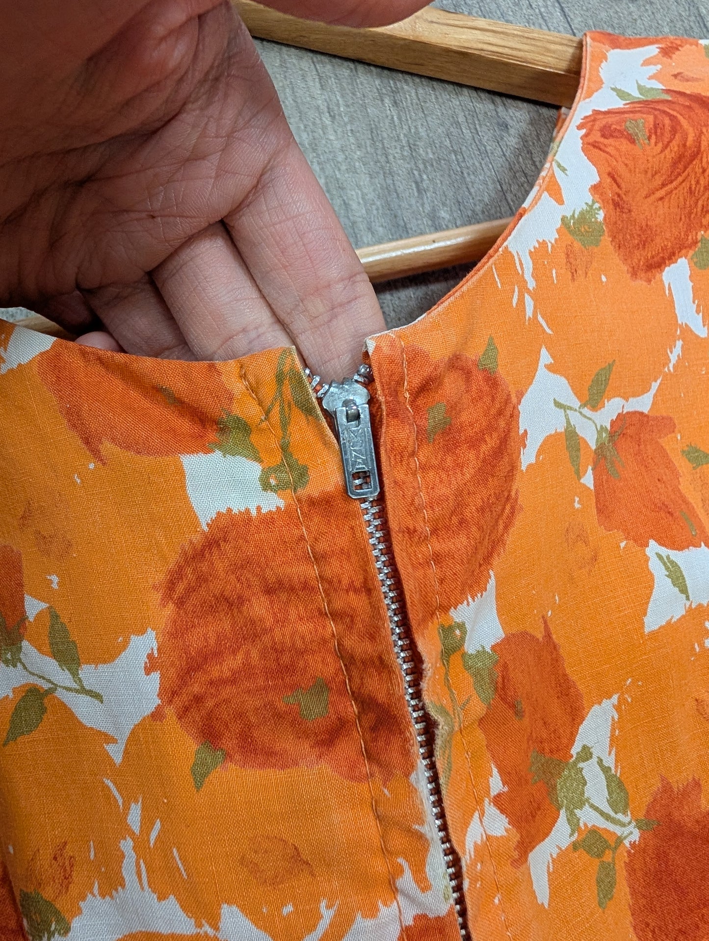 Late 1950s Modern Classics orange floral cotton dress - XS/S/6/8