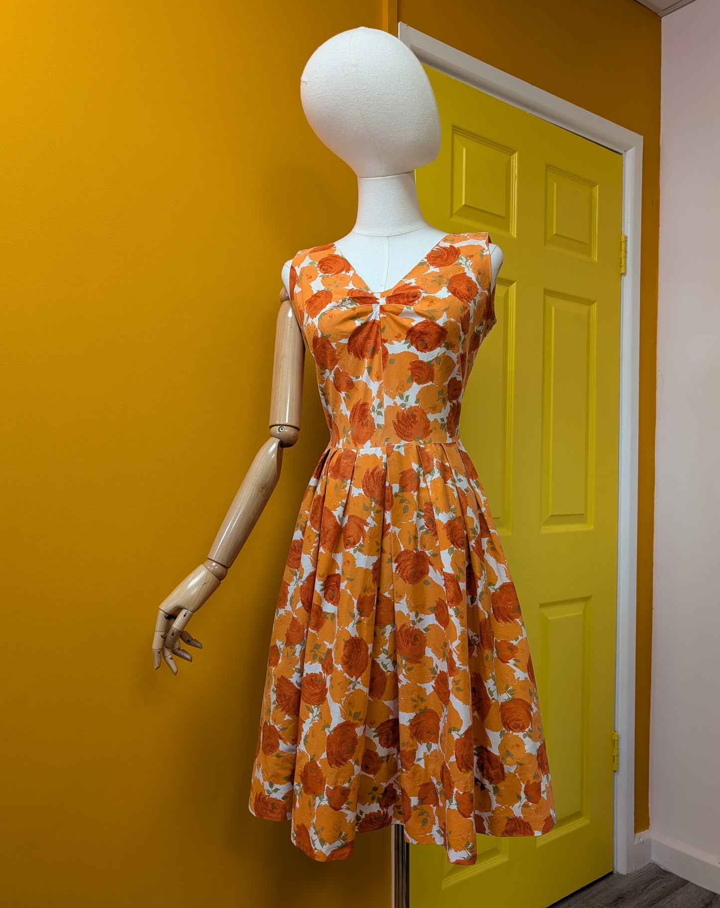 Late 1950s Modern Classics orange floral cotton dress - XS/S/6/8
