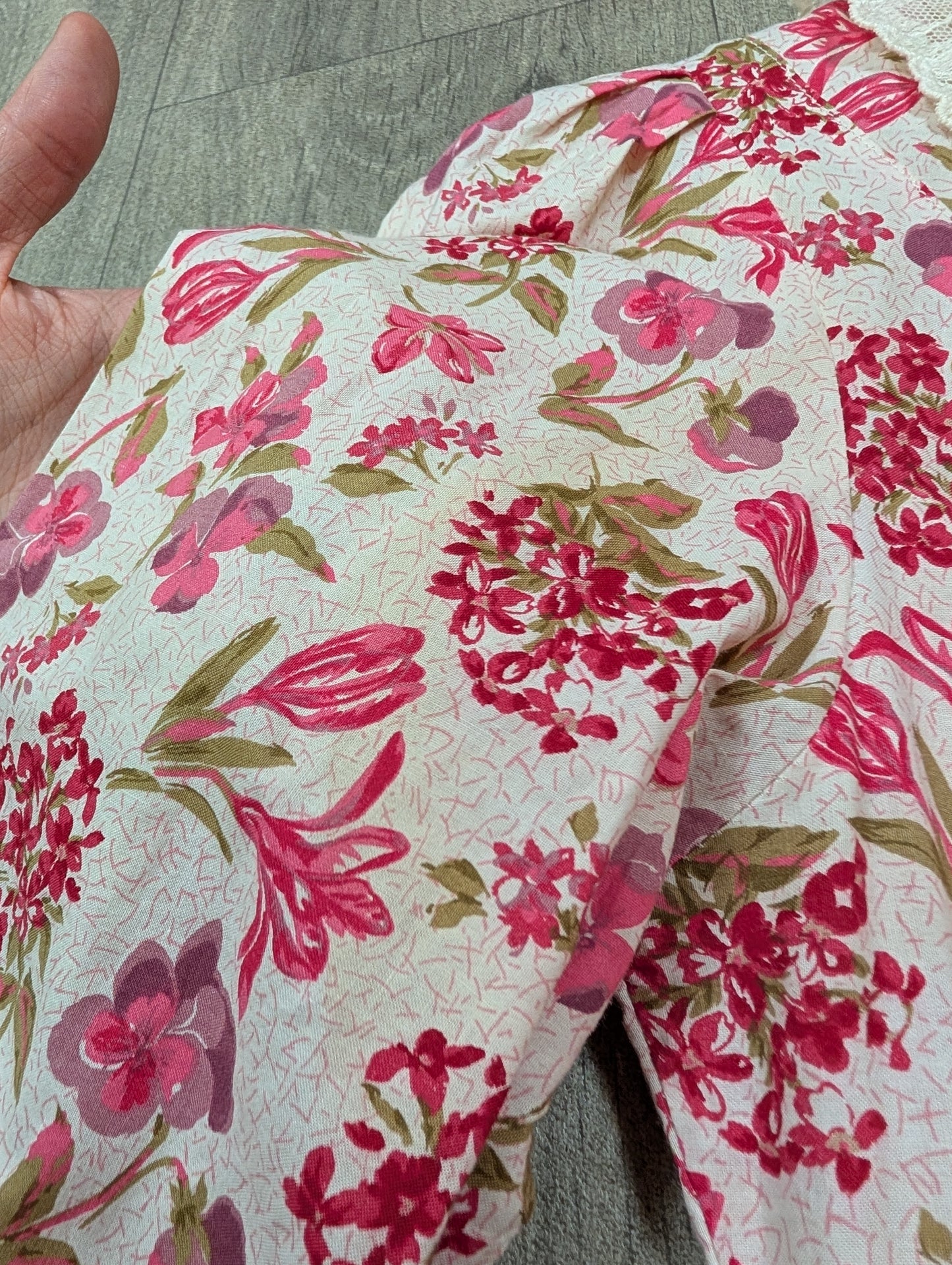 1980s Laura Ashley pink floral lace collar dress