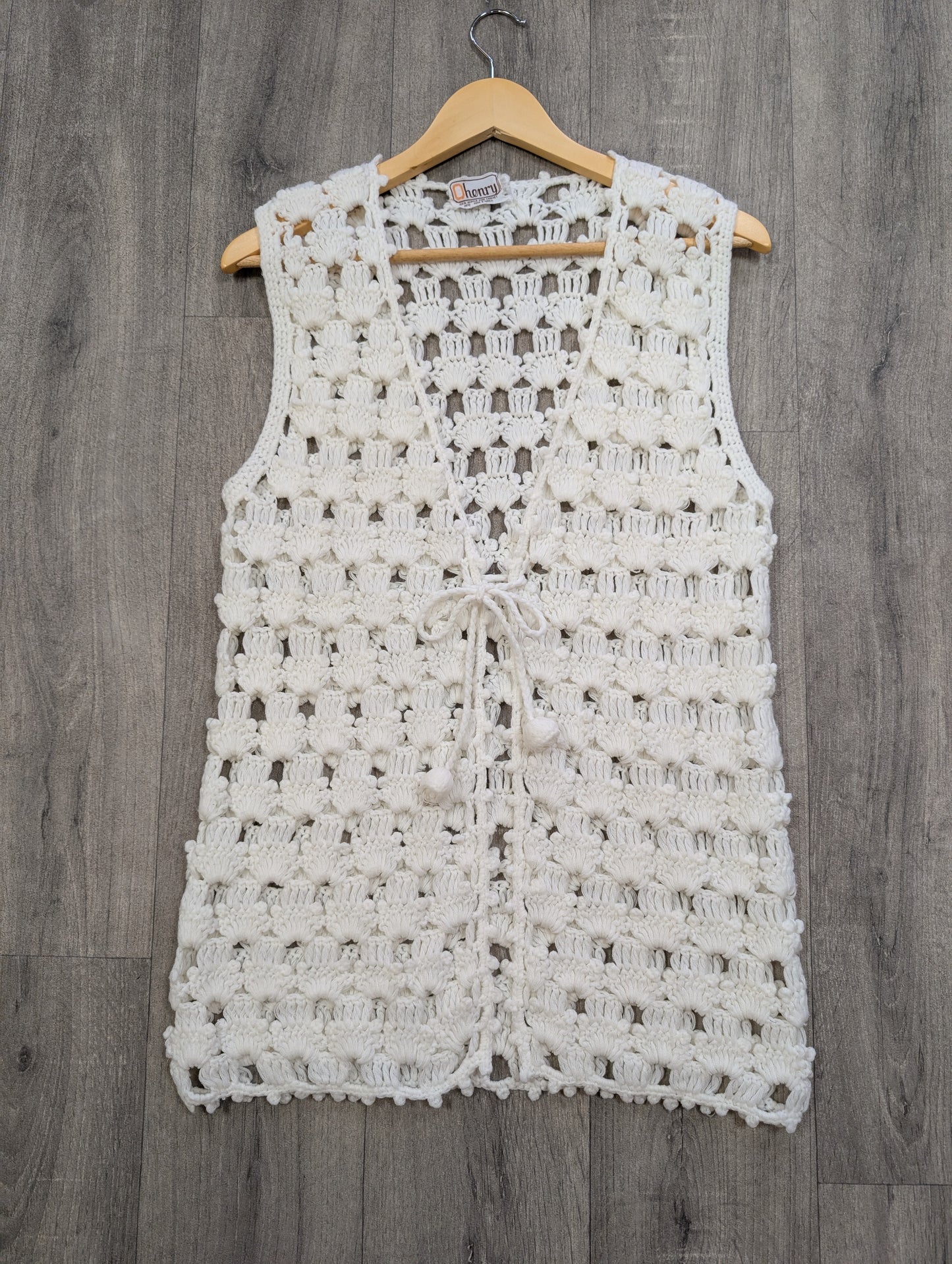 1970s Ohenry white crocheted waistcoat - S/M