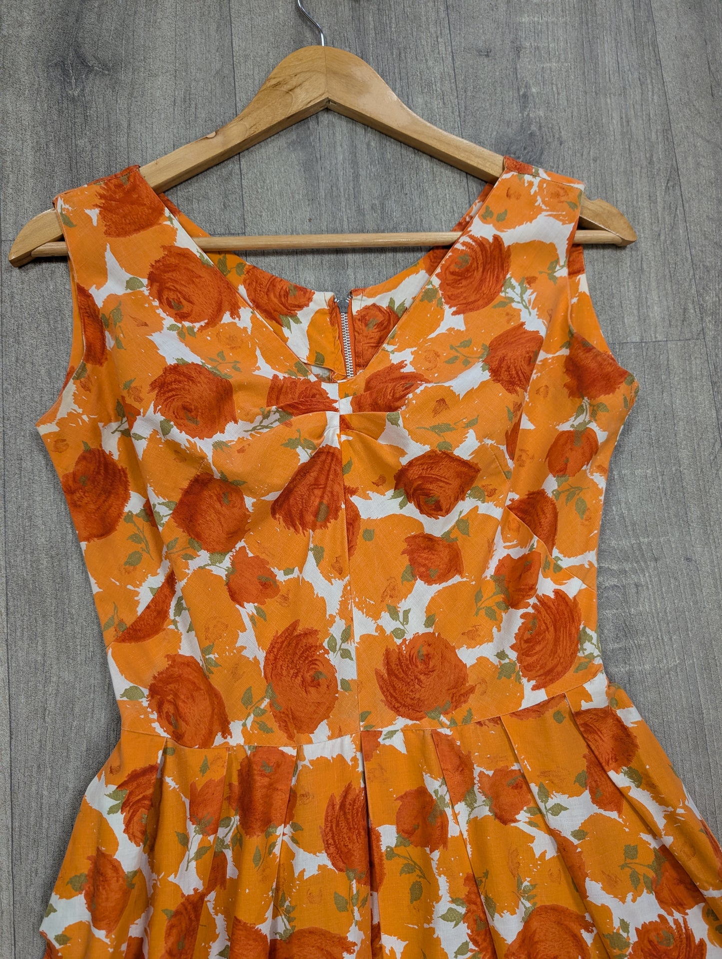 Late 1950s Modern Classics orange floral cotton dress - XS/S/6/8
