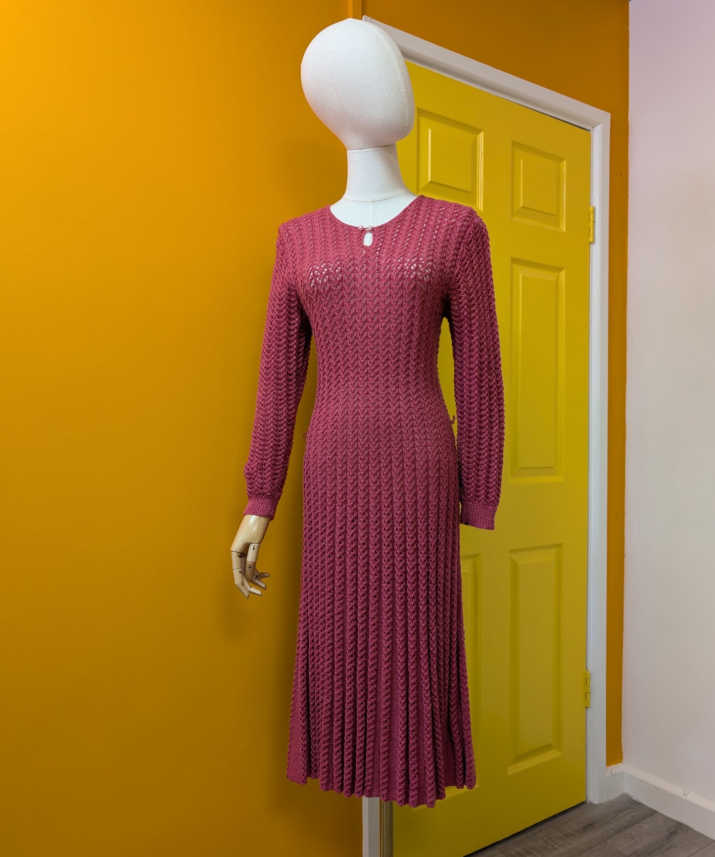 1980s pink knitted dress - S/M