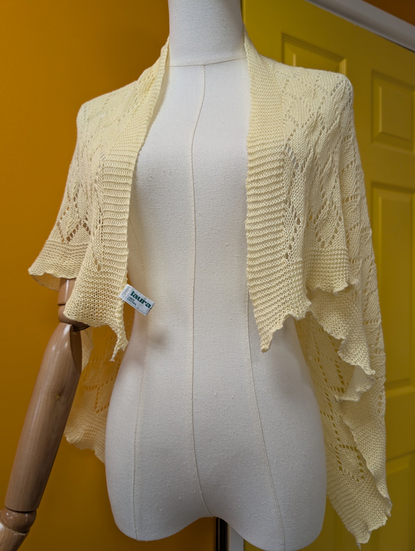 80s/90s Laura Ashley yellow cotton shawl/scarf