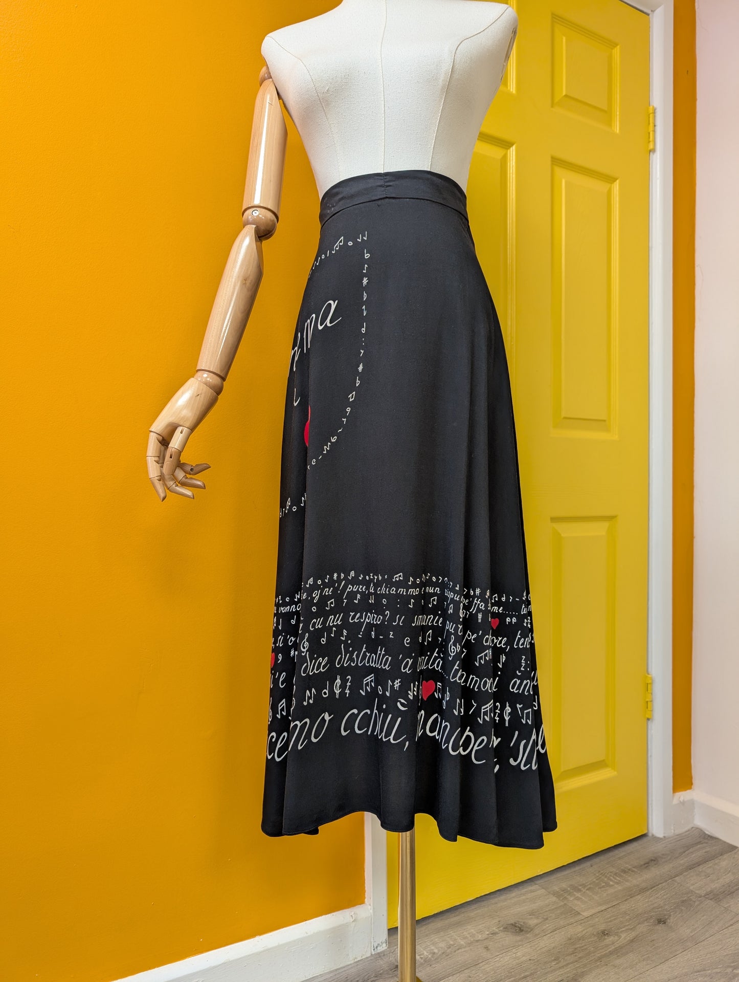 1950s novelty Anema e Core rayon skirt - 25" waist