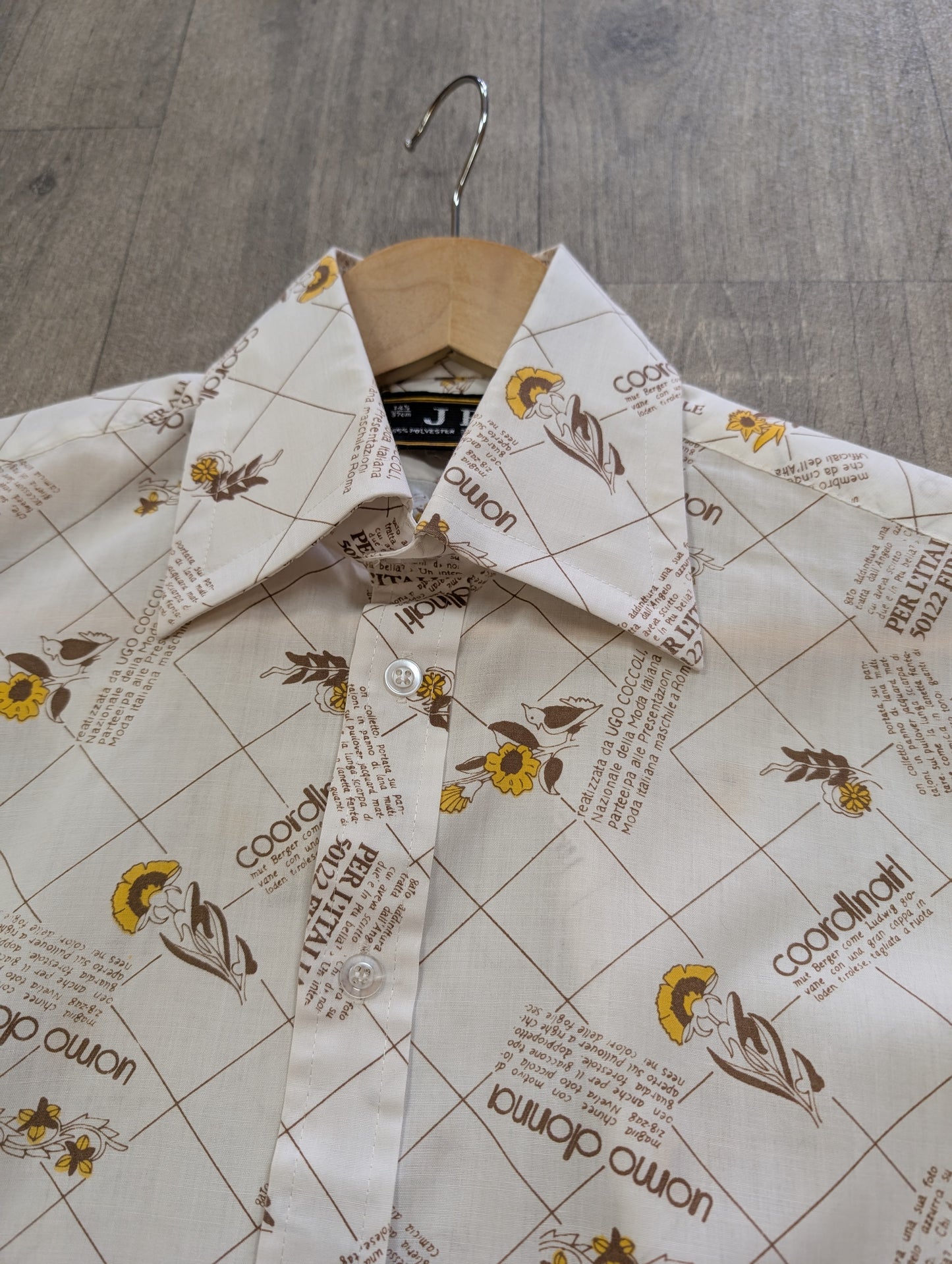 1970s JB novelty print dagger collar shirt
