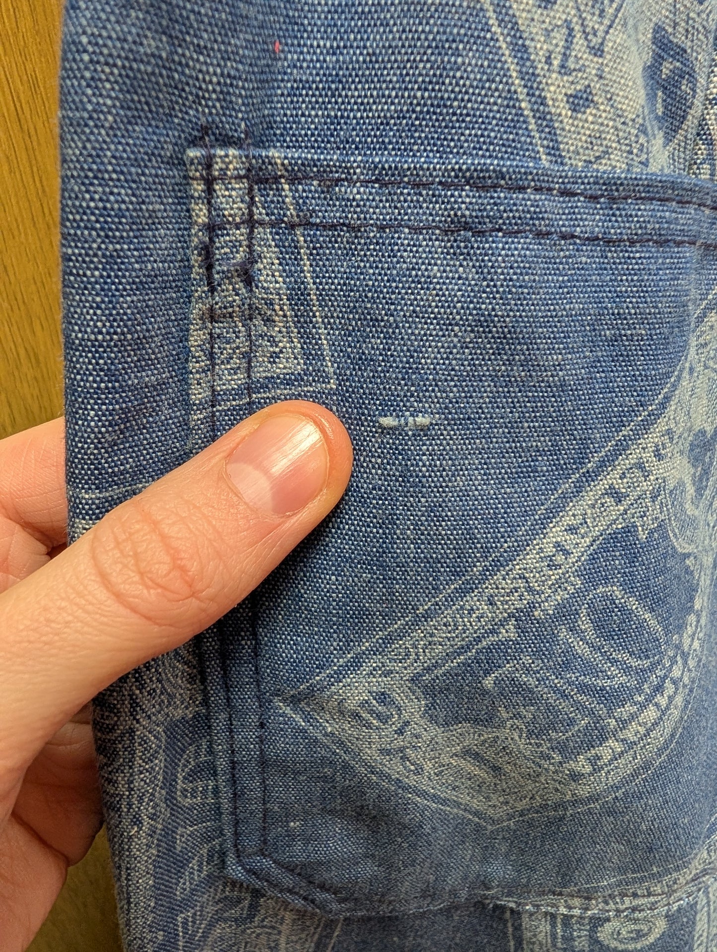 Epic 1970s Dereta novelty dollar bill print flares - 26"W 32"L