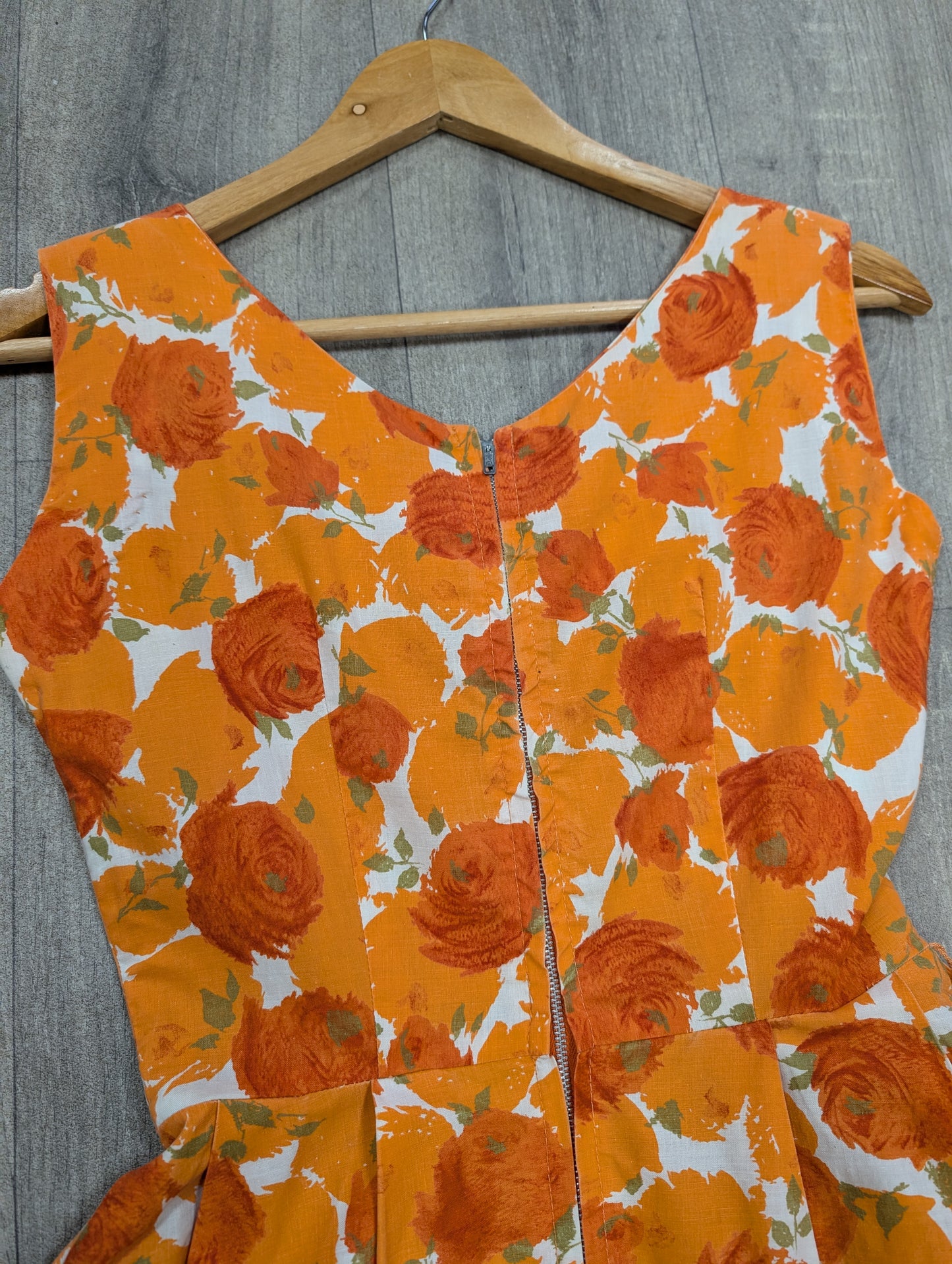 Late 1950s Modern Classics orange floral cotton dress - XS/S/6/8