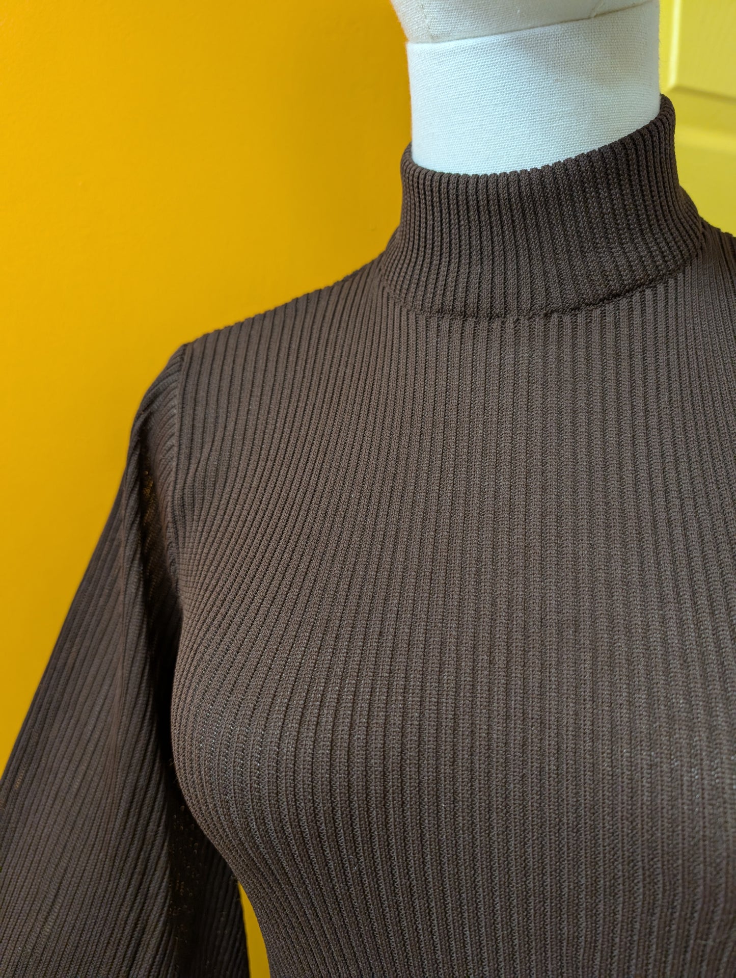 1970s Jersey Masters brown balloon sleeve top - up to M