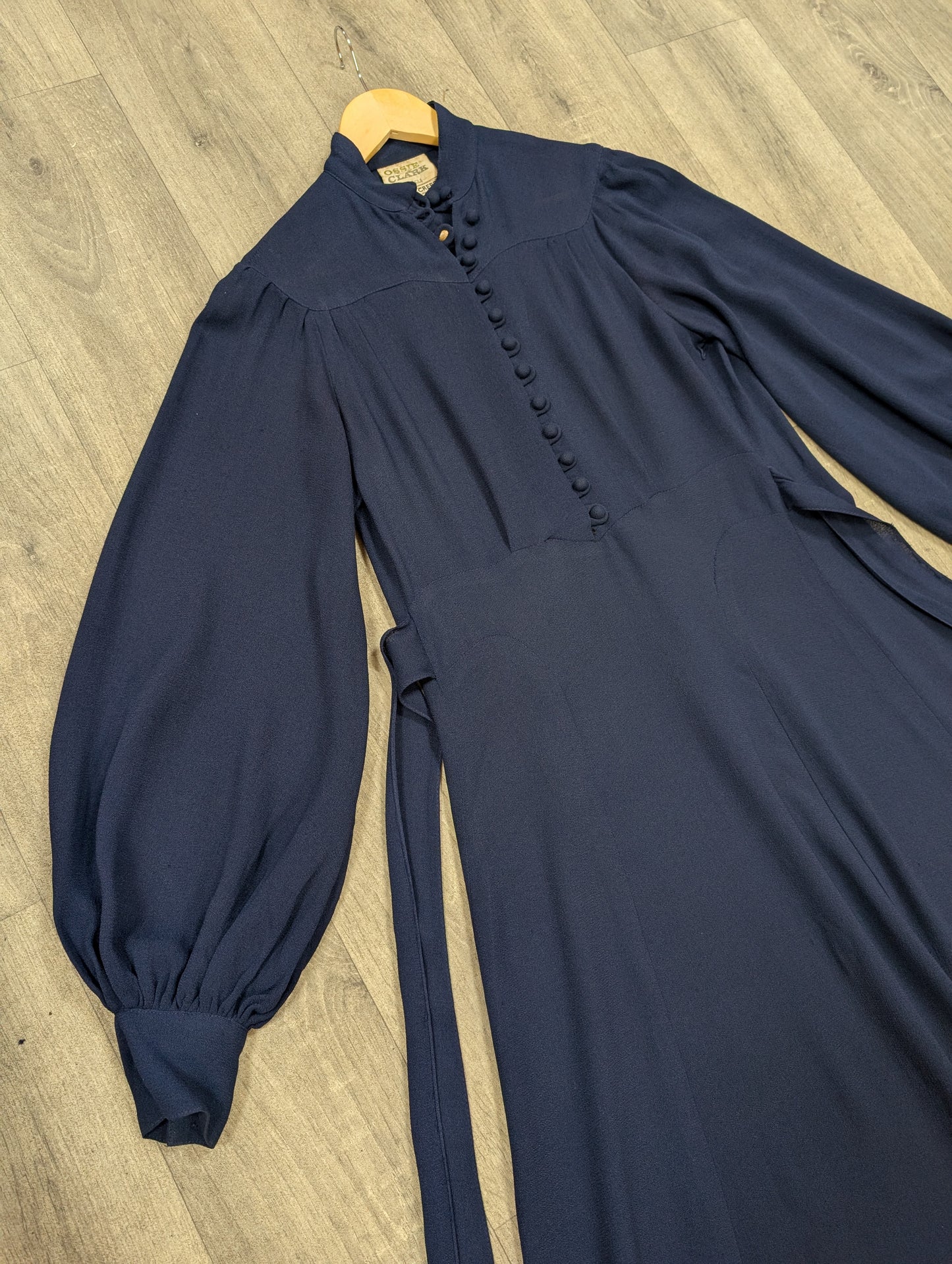 1970s Ossie Clark for Radley moss crepe navy blue dress - S/M