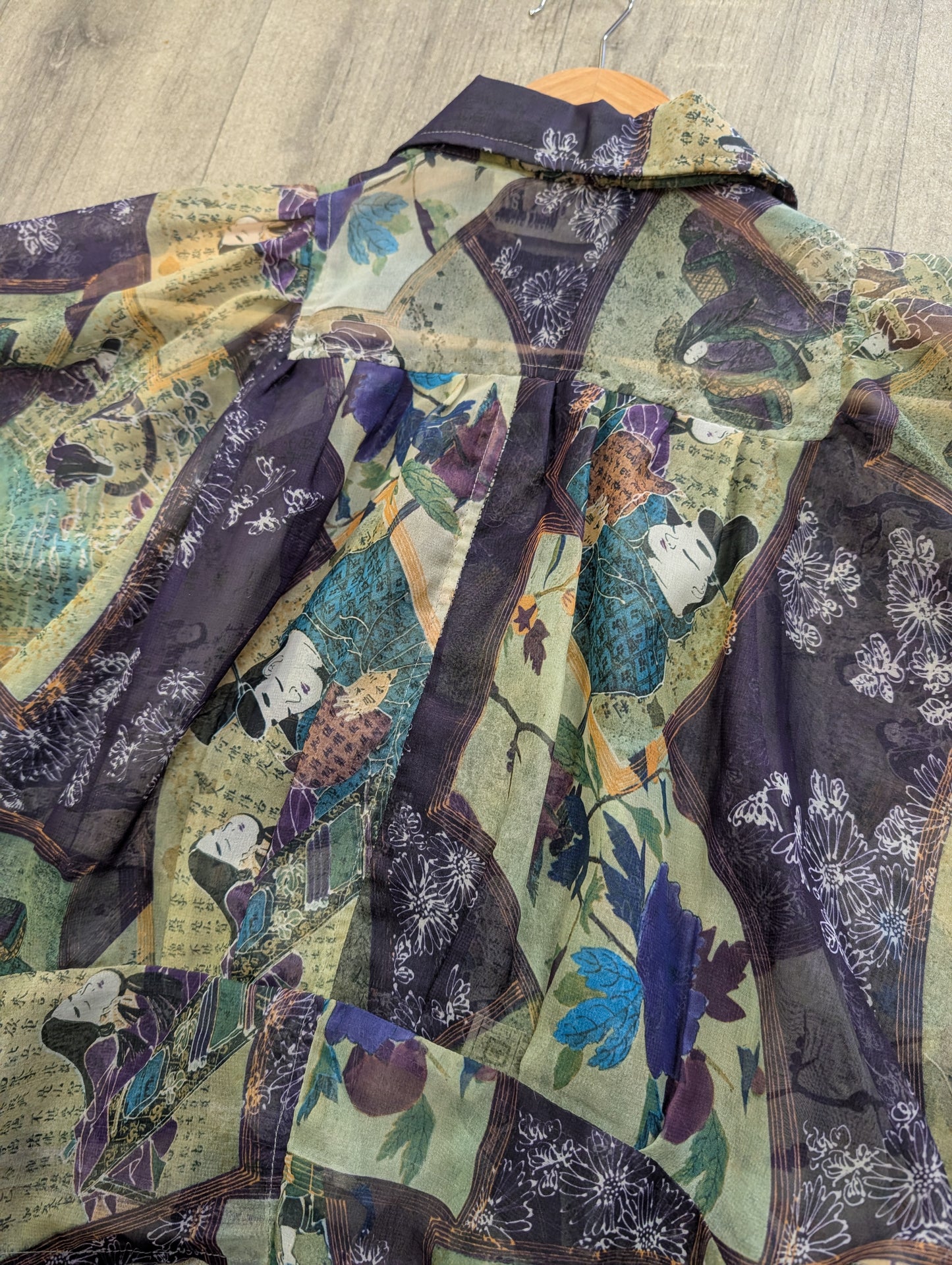 1970s John Craig sheer oriental geisha print blouse - S/10